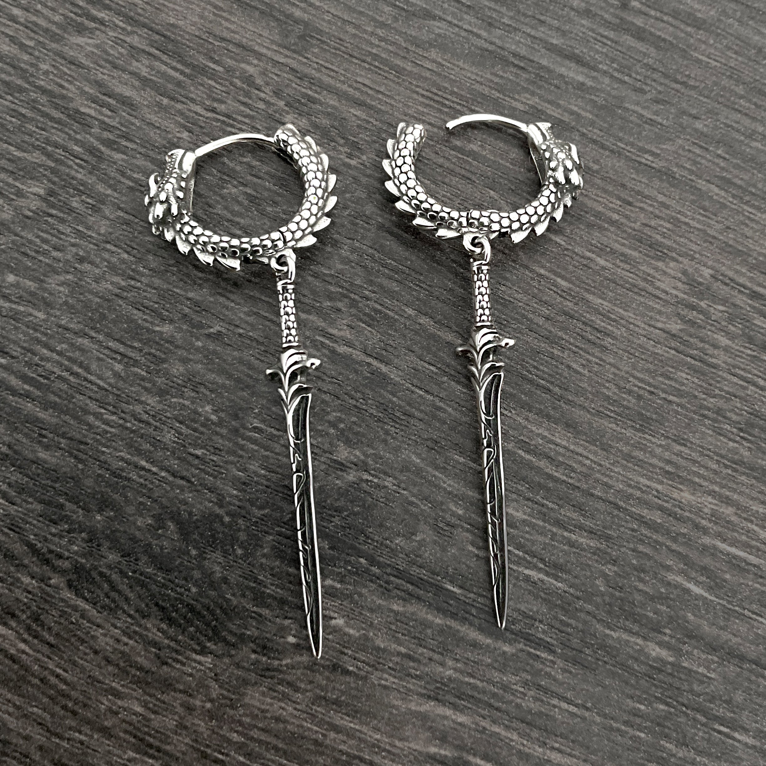 Sword and Dragon hoop earrings
