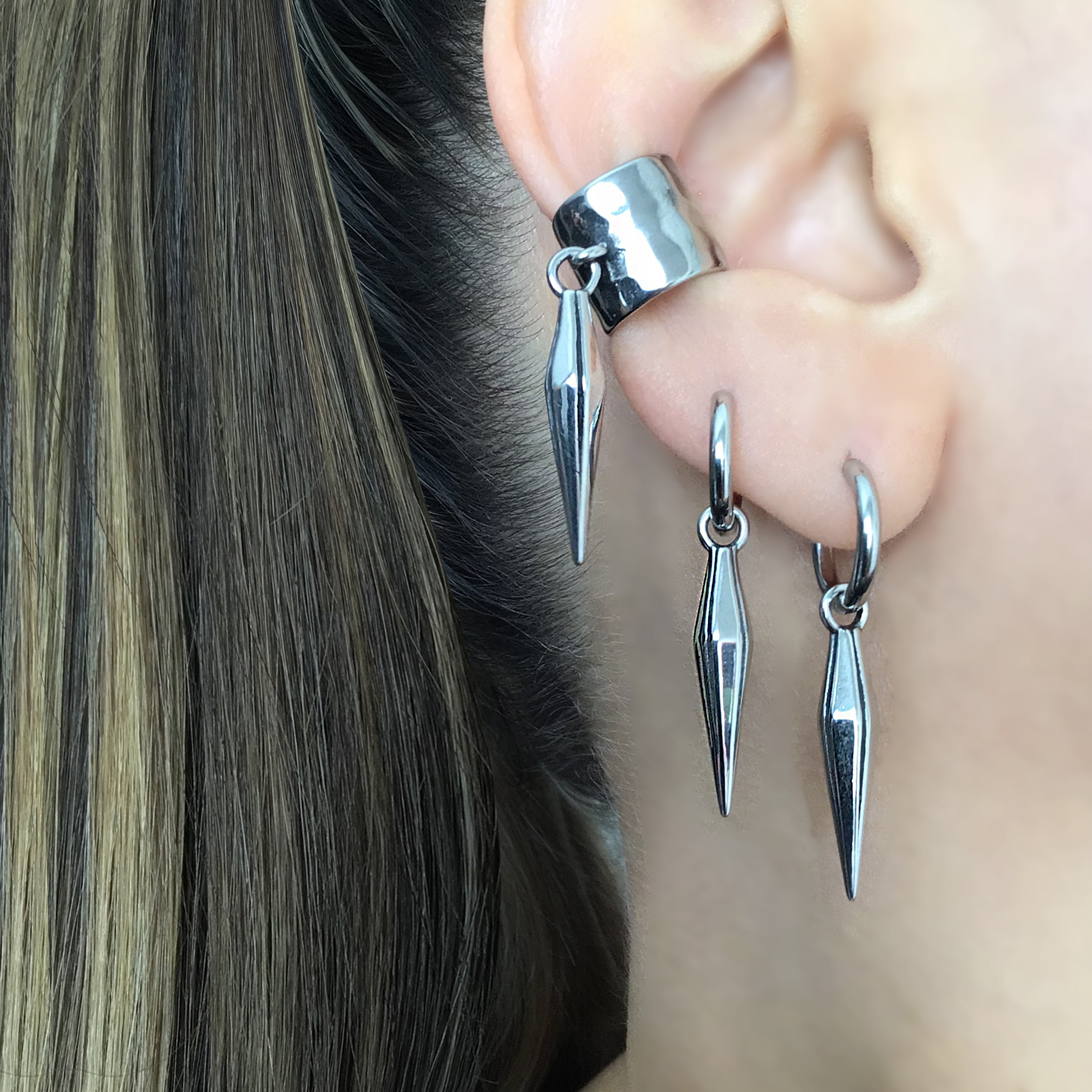Hammered ear cuff with spike