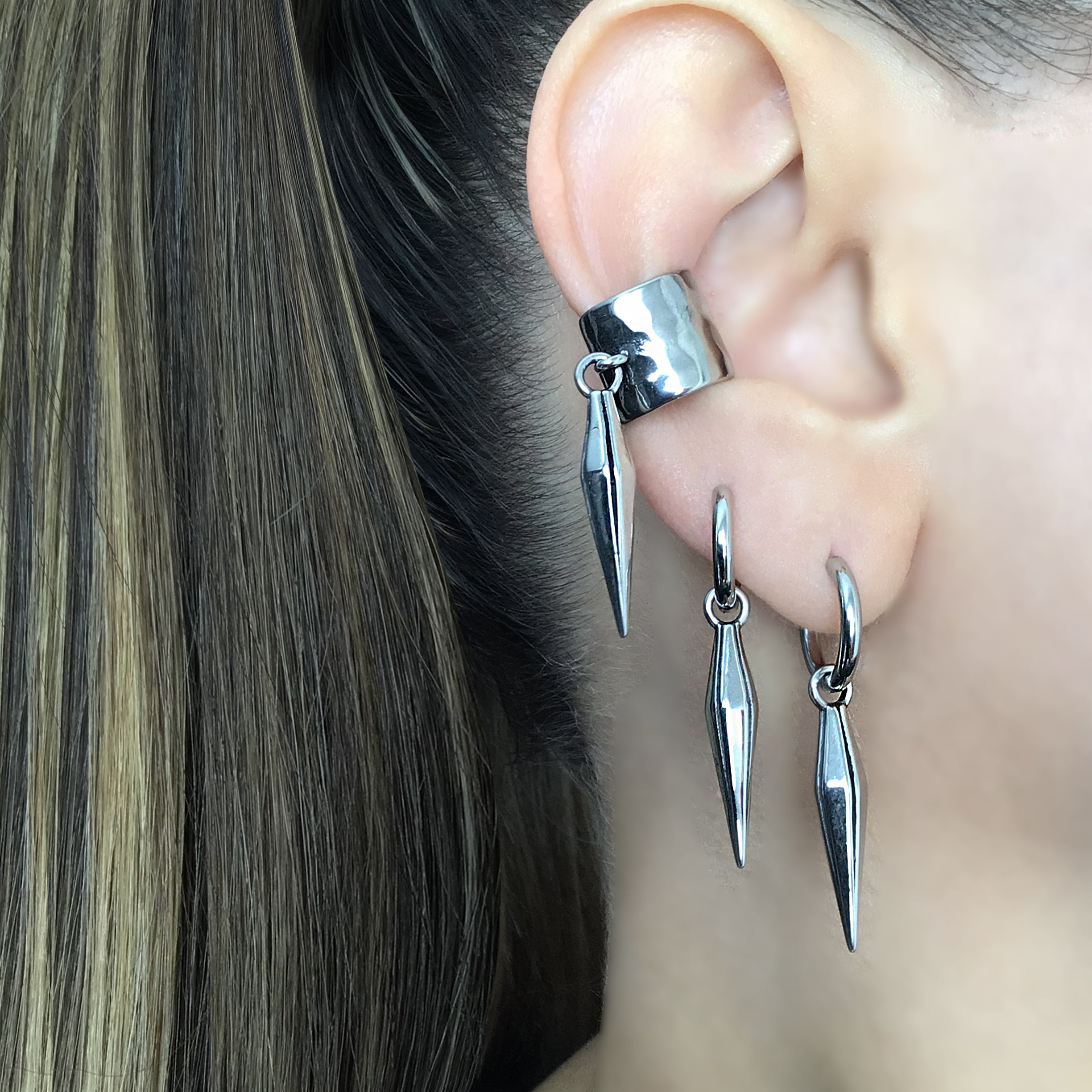 Hammered ear cuff with spike