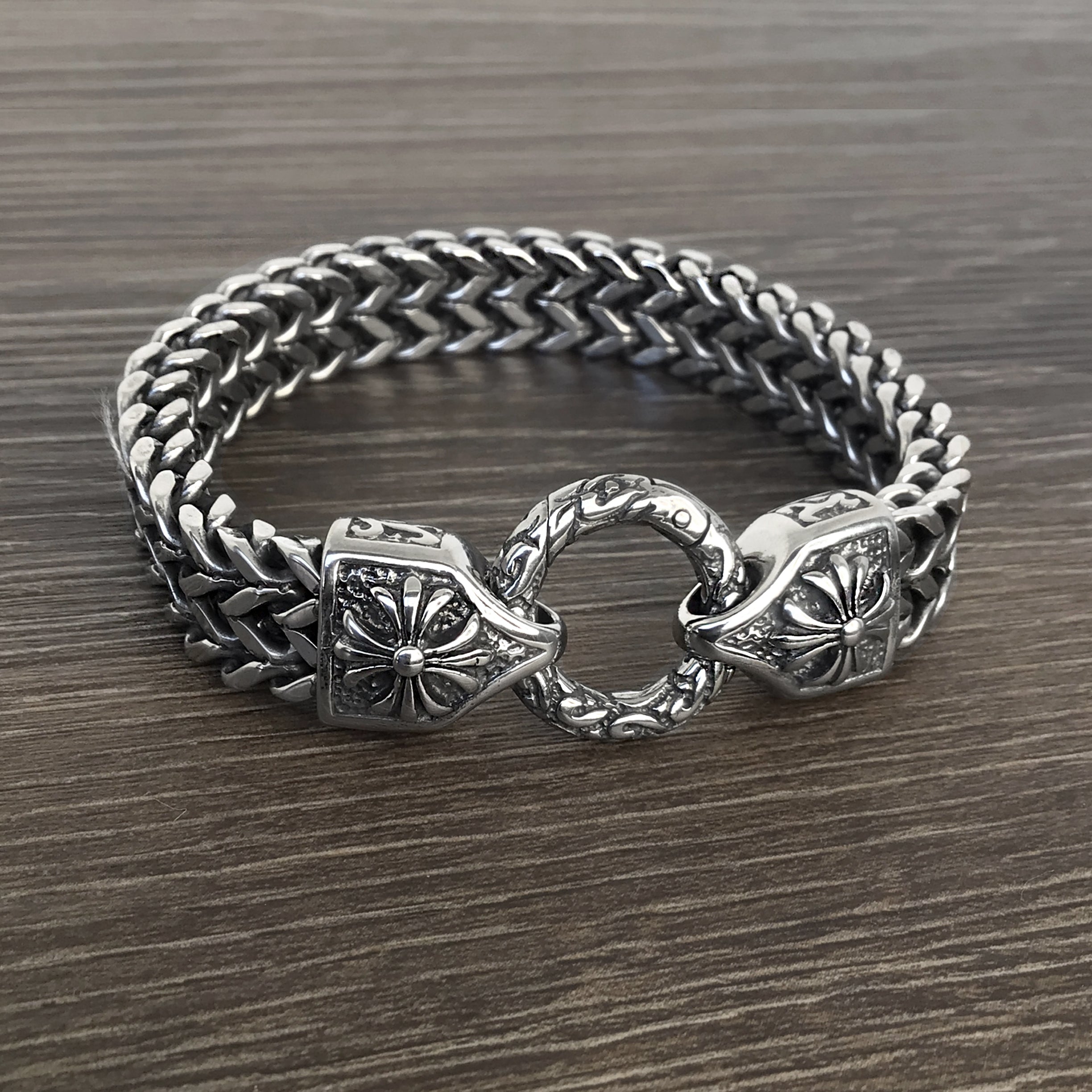 Chunky bracelet with Gothic cross ornament