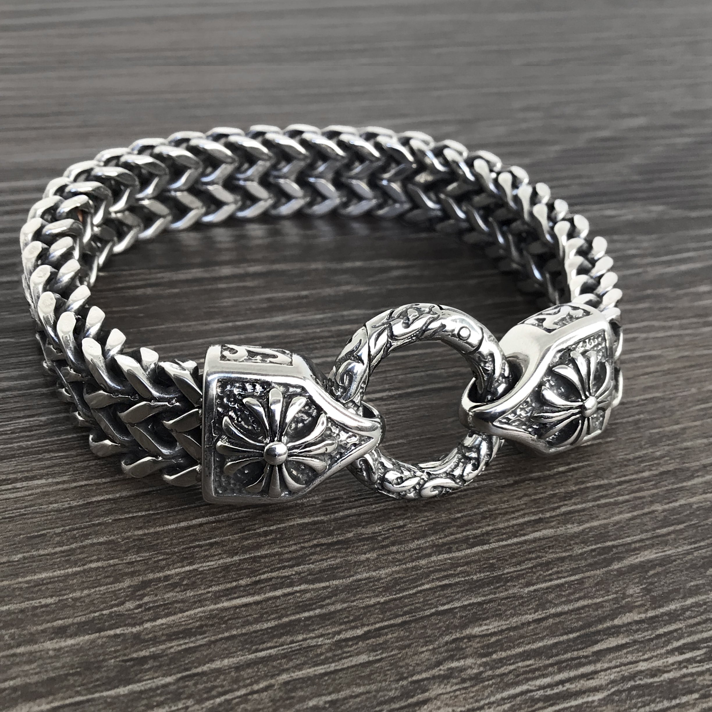 Chunky bracelet with Gothic cross ornament