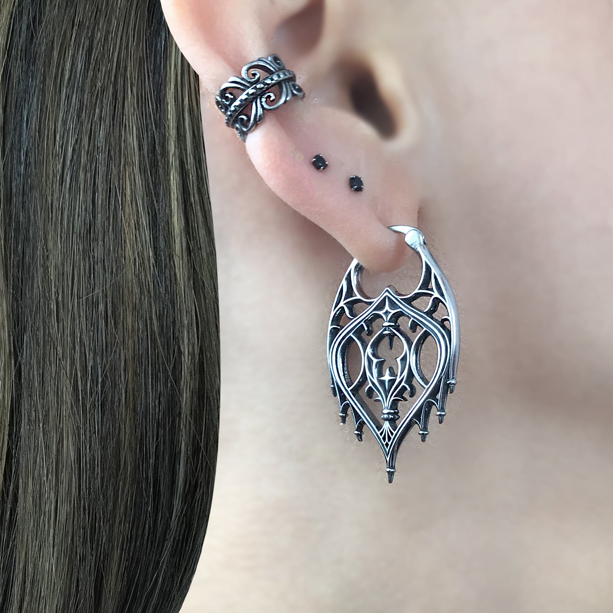 Gothic chandelier hoop earrings