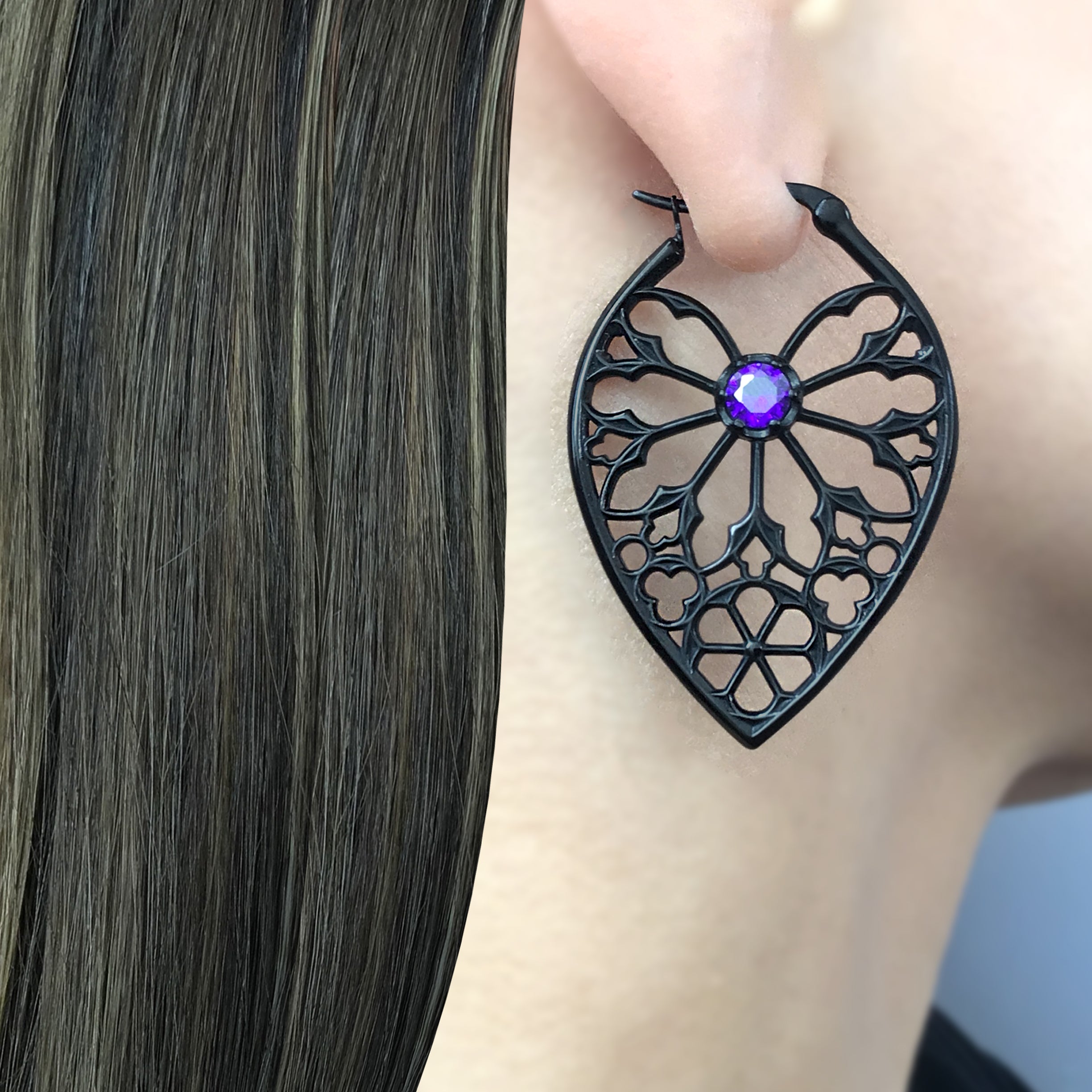 Aura Gothic hoop earrings with Purple CZ