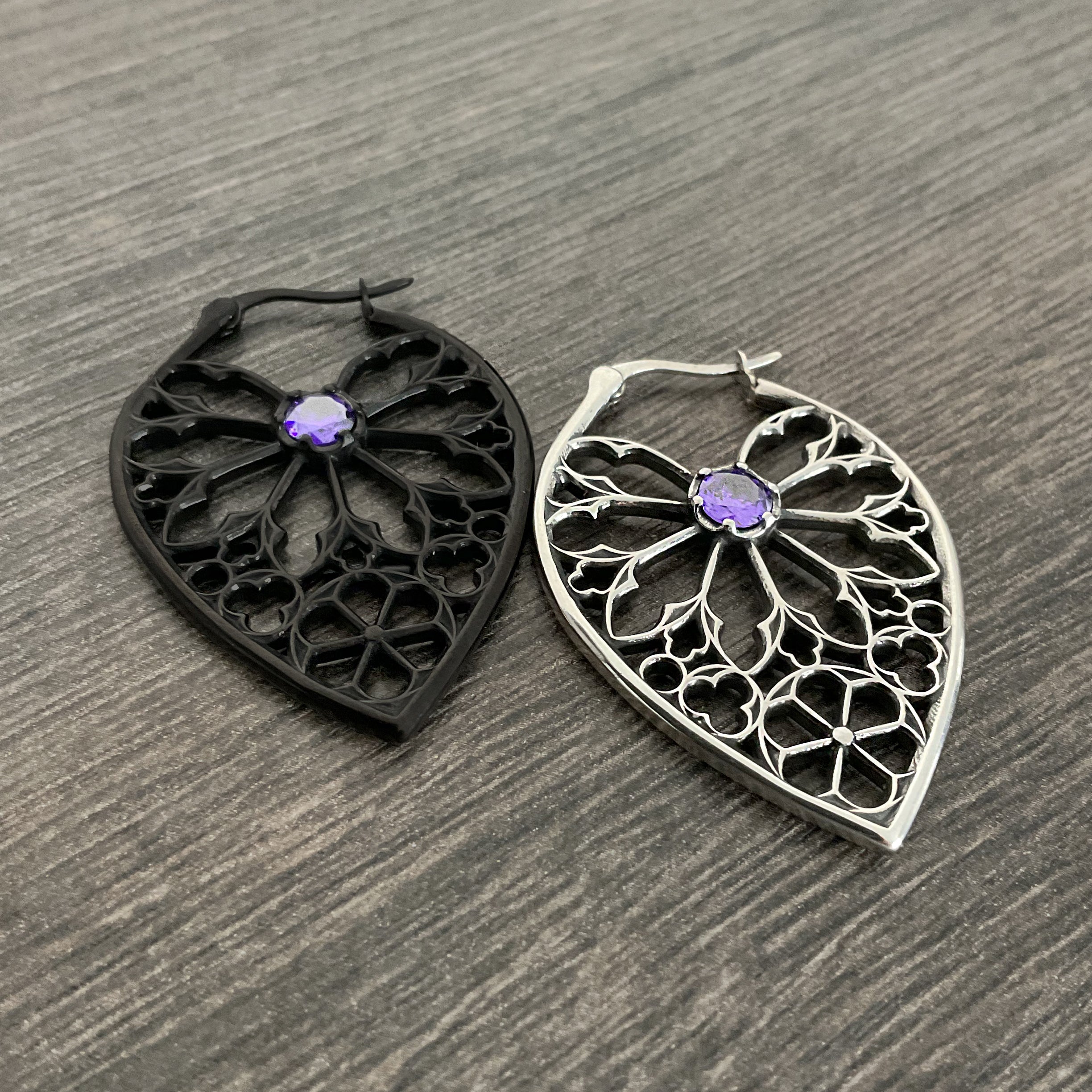 Aura Gothic hoop earrings with Purple CZ