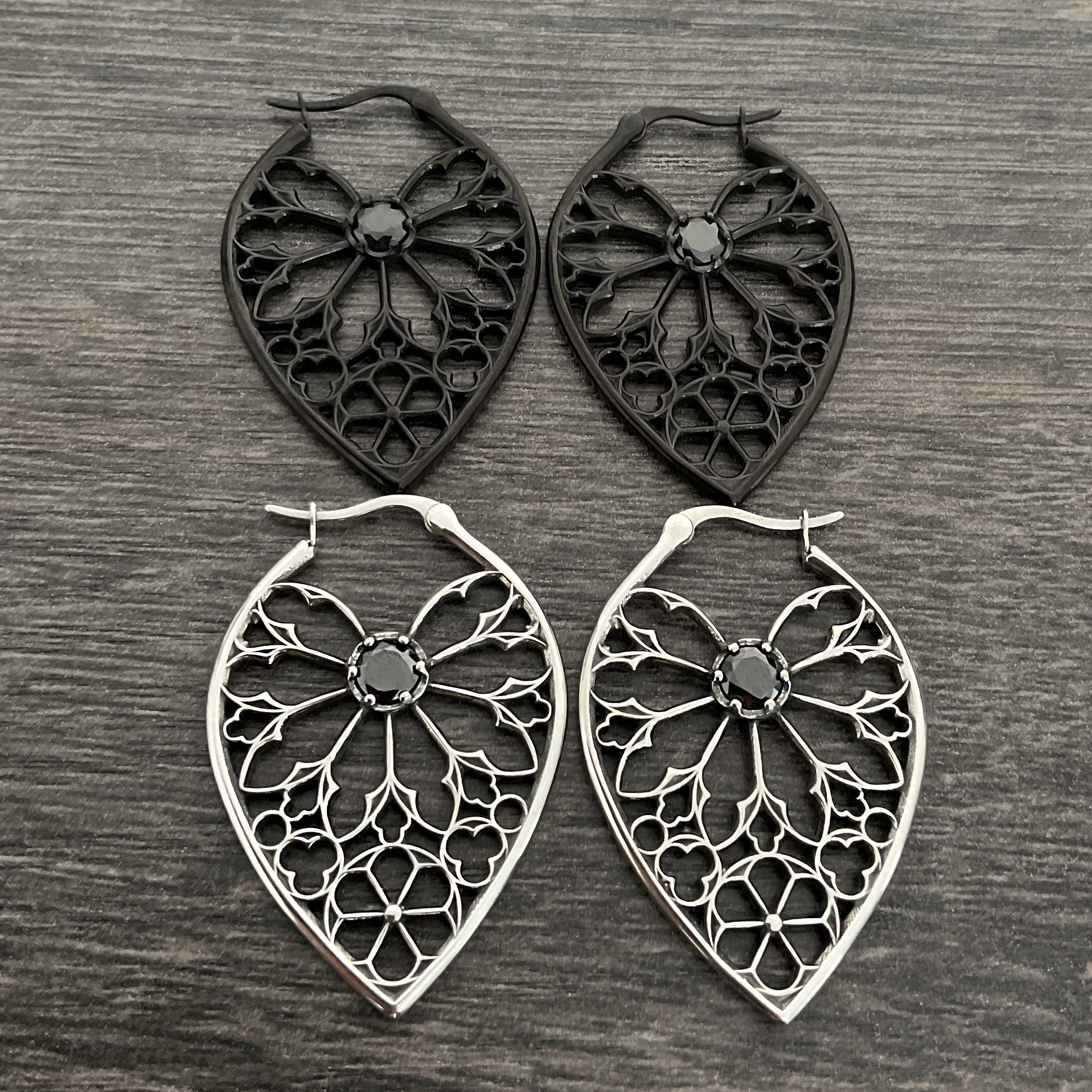 Aura Gothic hoop earrings with Black CZ