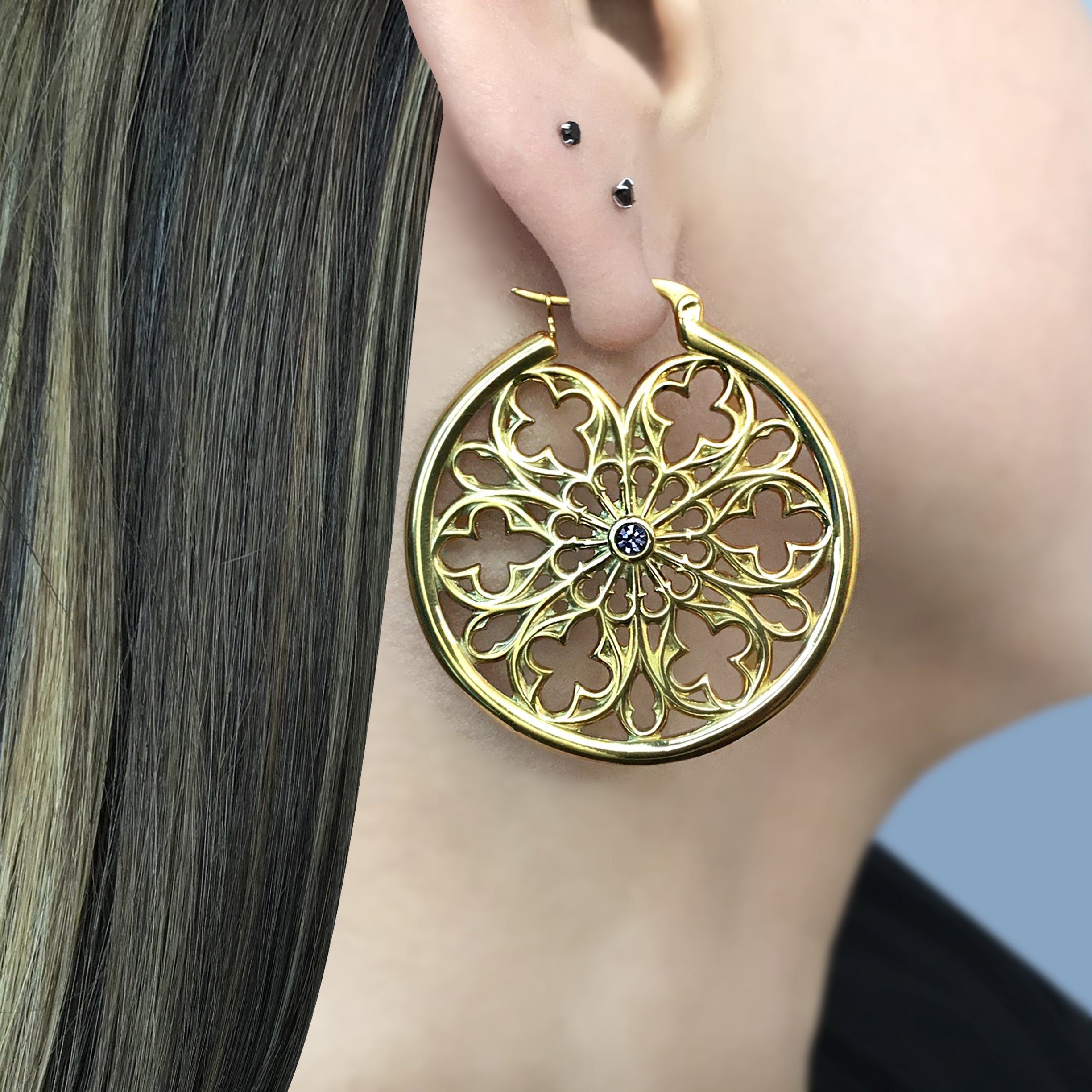 Gothic hoop earrings with Lilac CZ