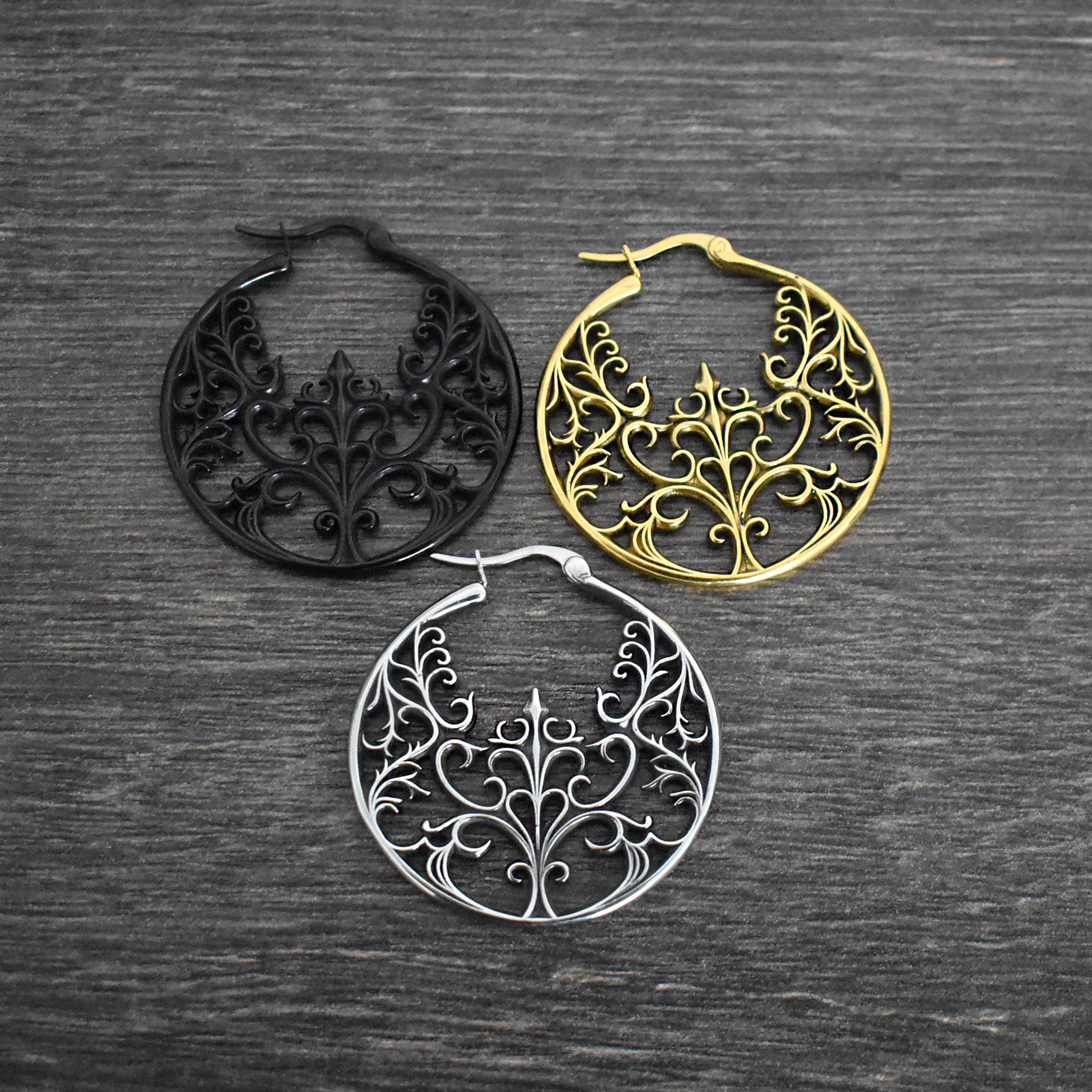Gothic Iron Lace hoop earrings