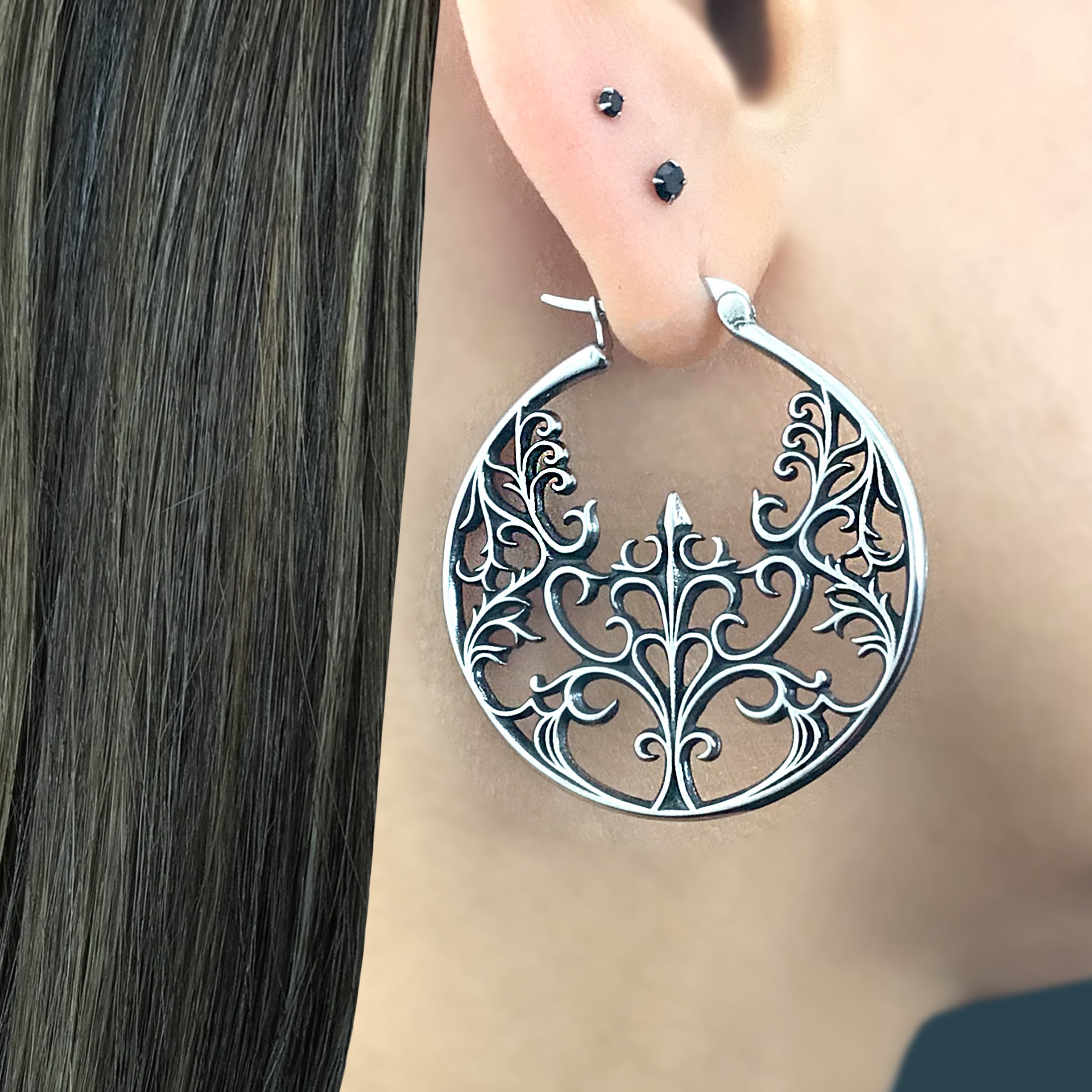Gothic Iron Lace hoop earrings