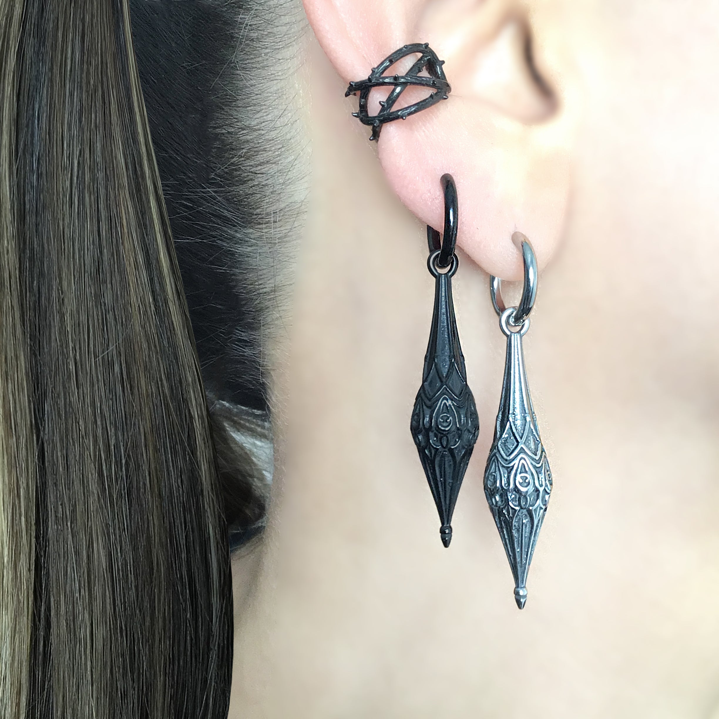Gothic Pendulum Hoop Earrings