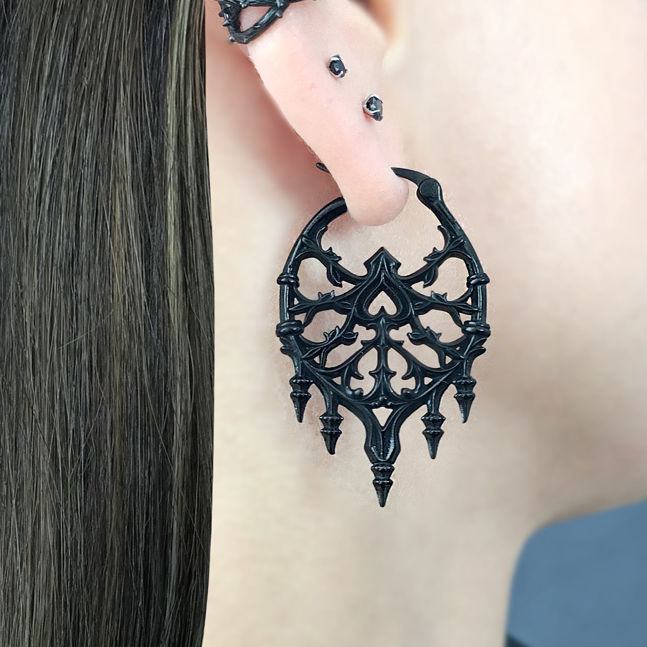 Gothic heart and vines hoop earrings