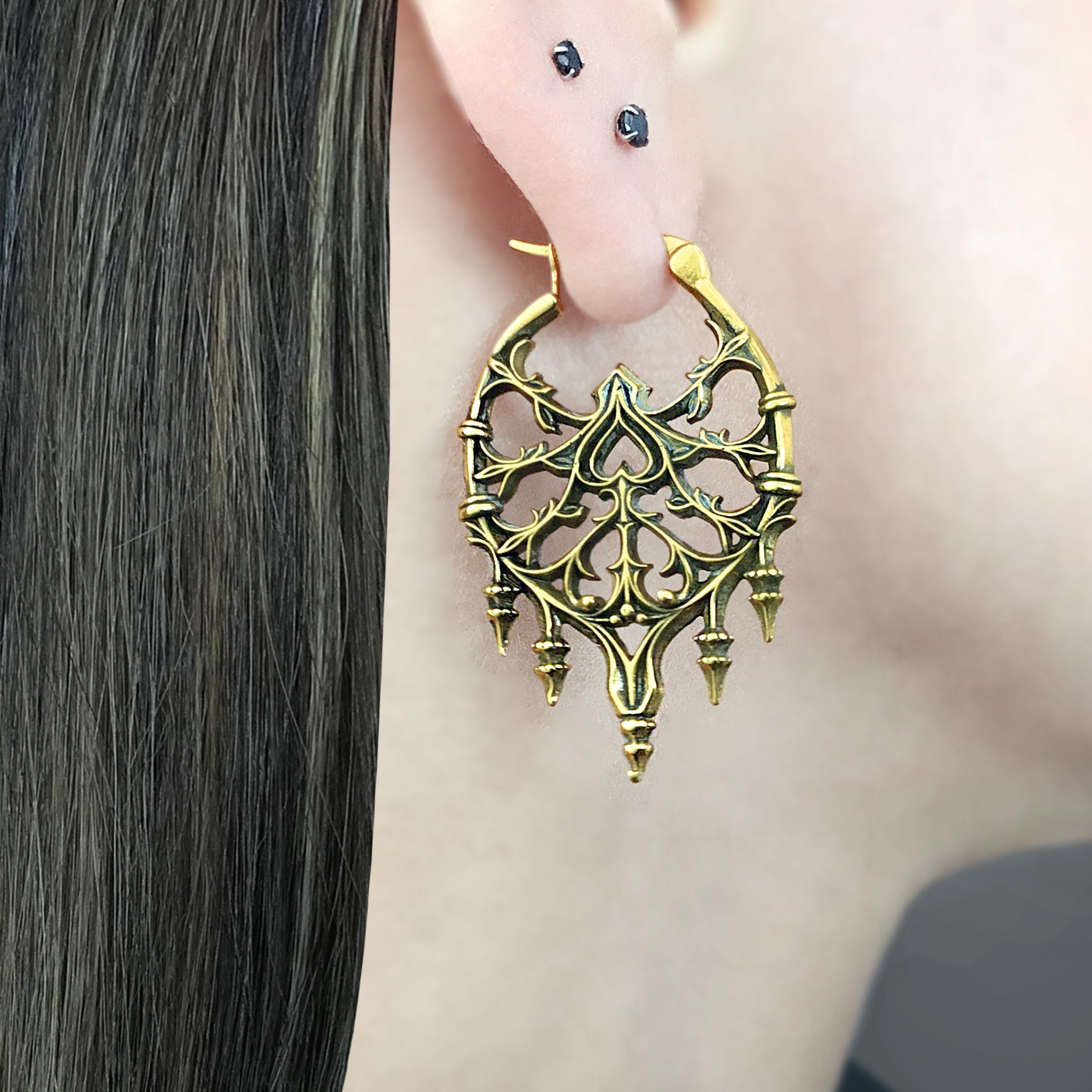 Gothic heart and vines hoop earrings