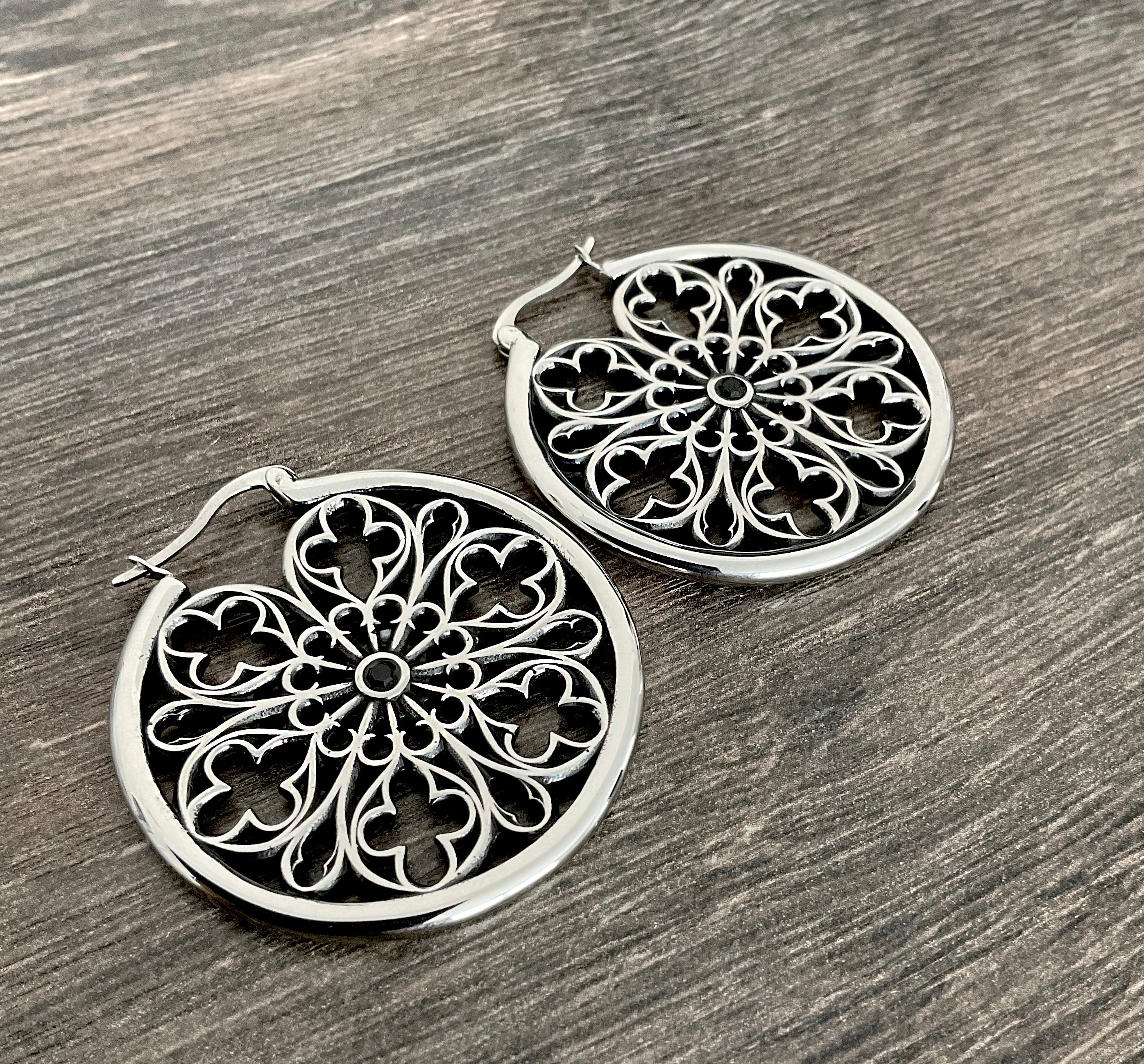 Gothic hoop earrings with Black CZ