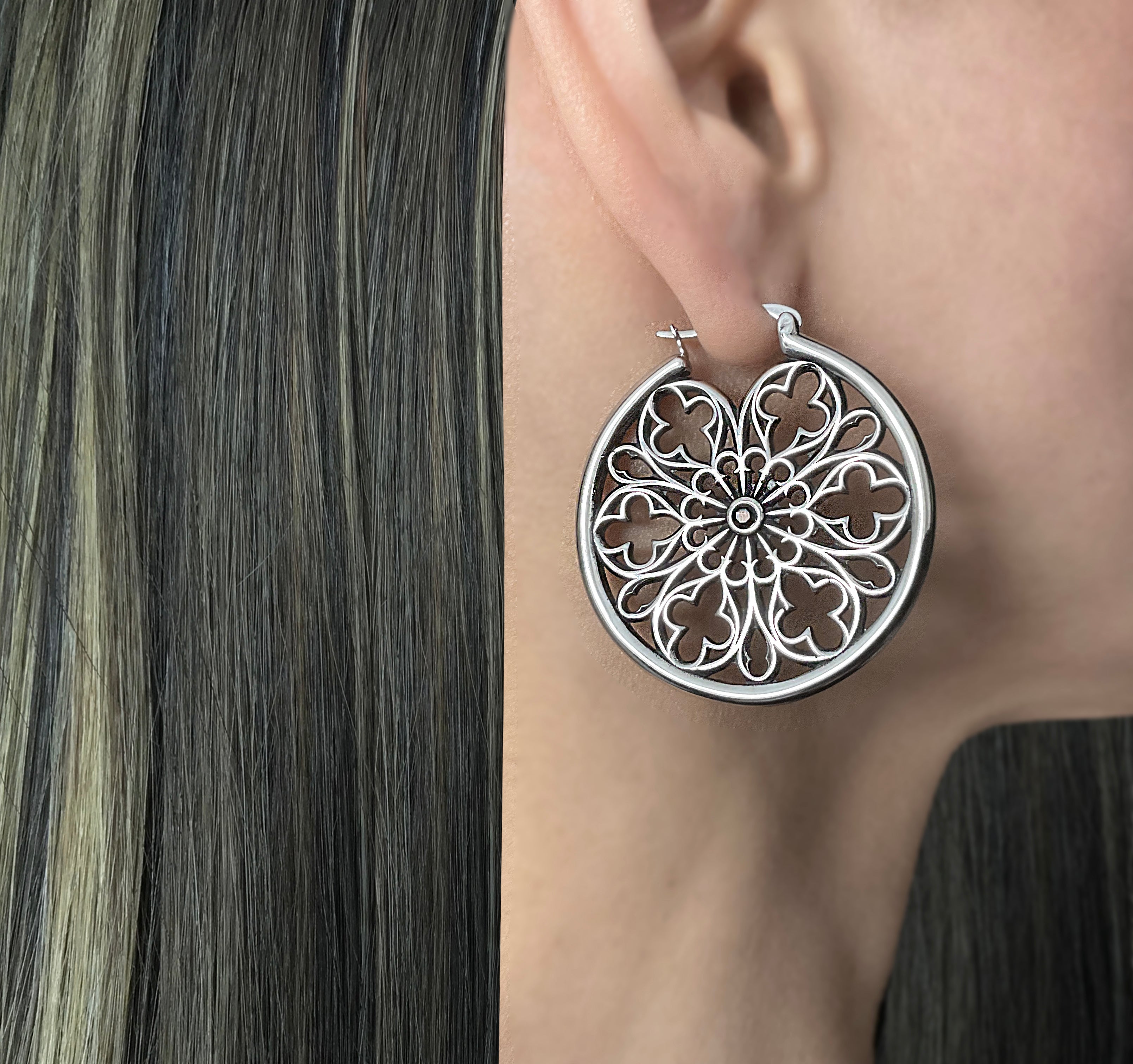 Gothic hoop earrings with Black CZ