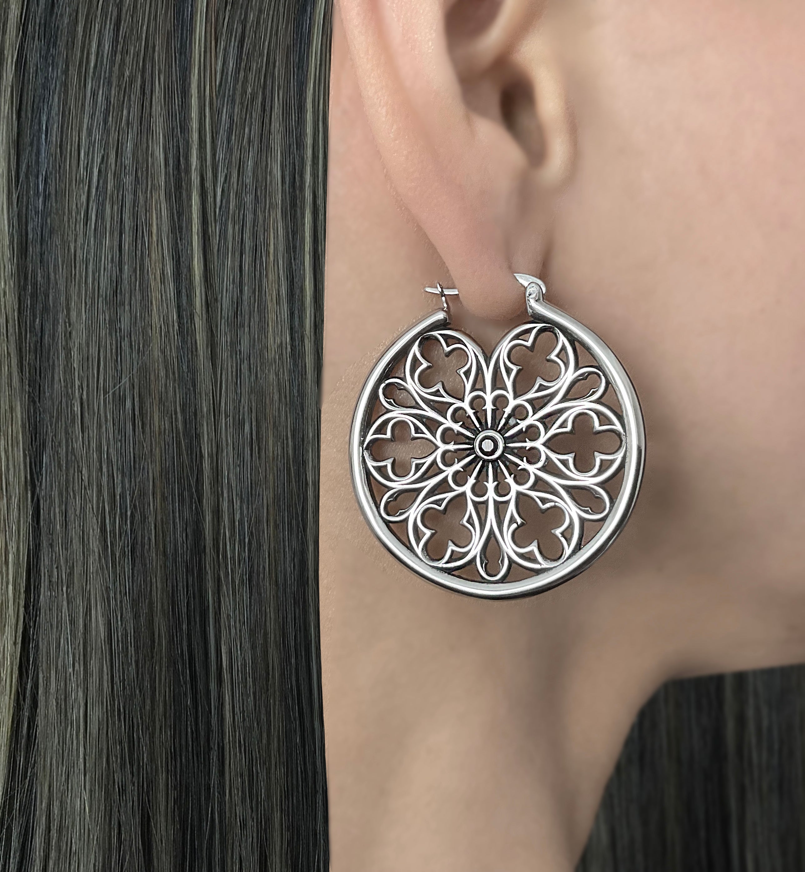 Gothic hoop earrings with Black CZ