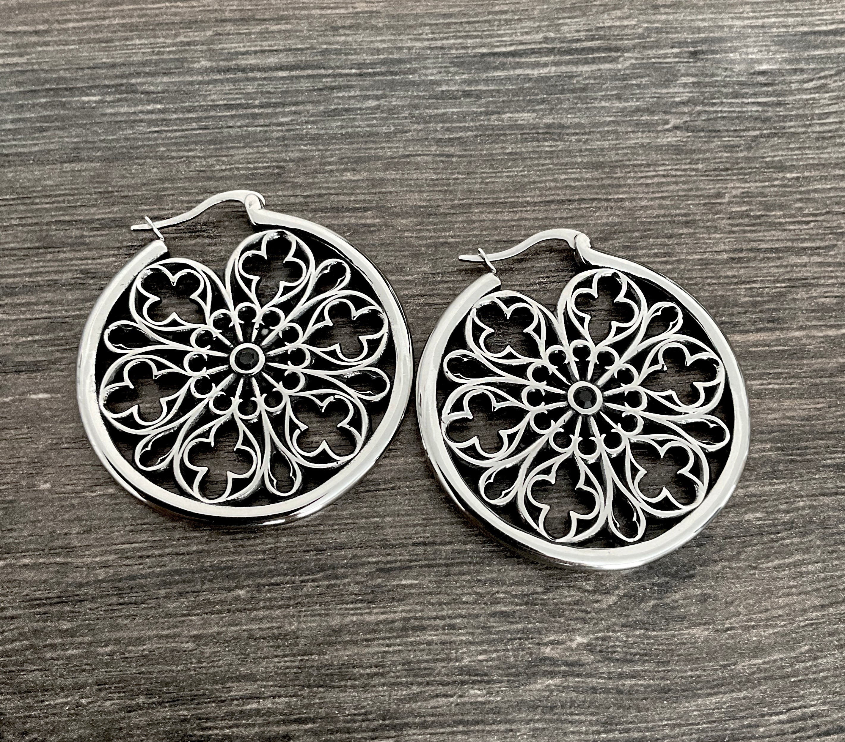 Gothic hoop earrings with Black CZ