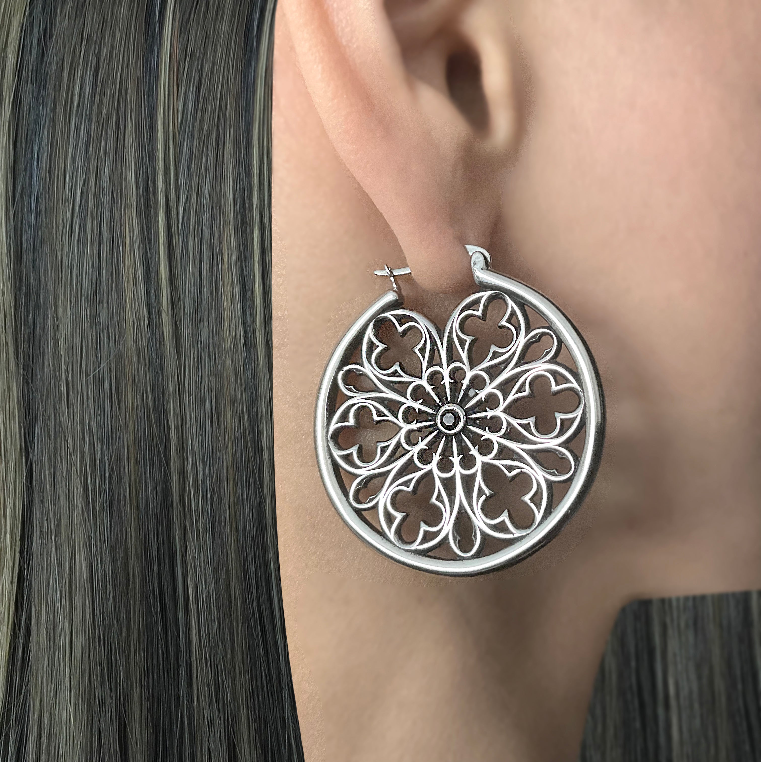 Gothic hoop earrings with Black CZ