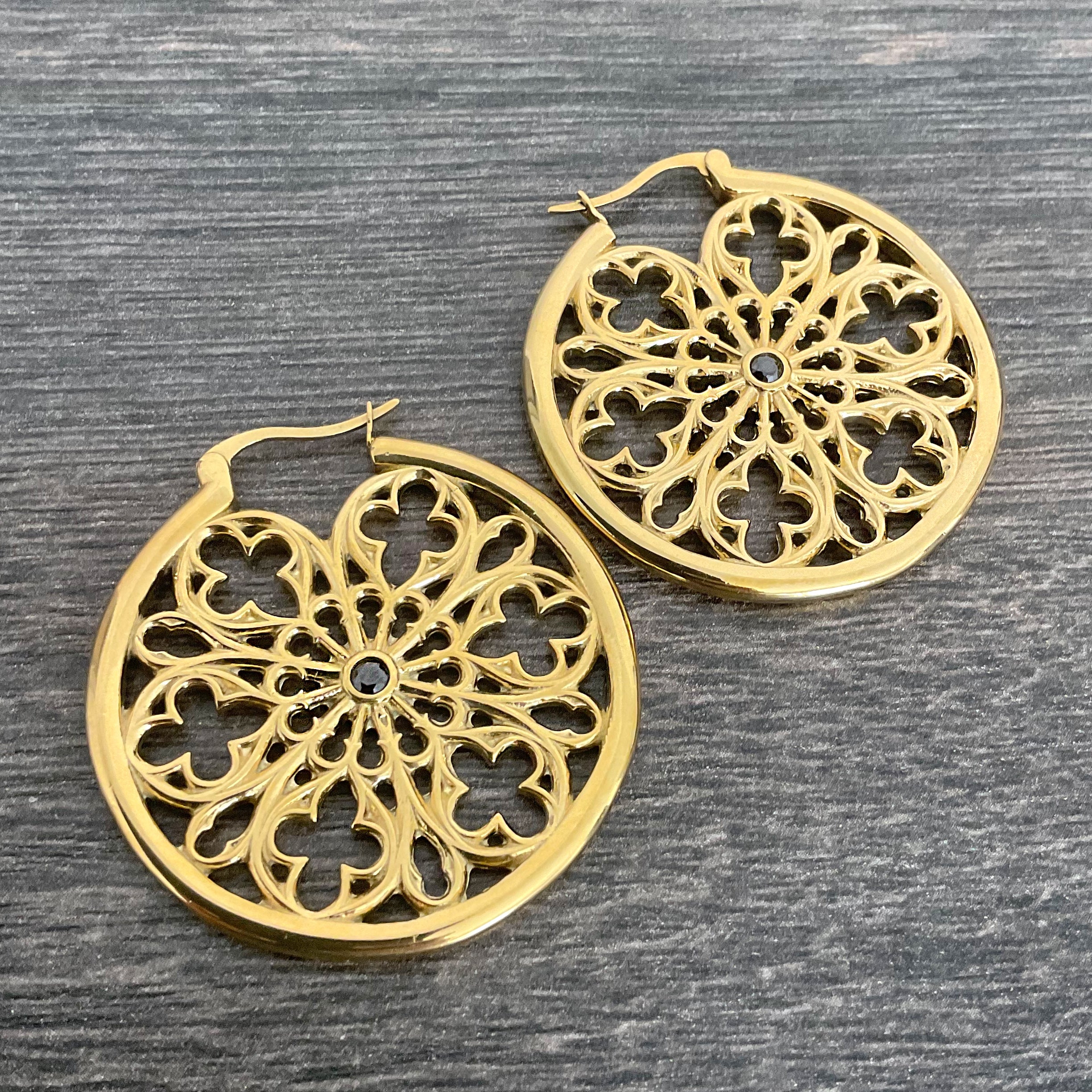 Gothic hoop earrings with Black CZ
