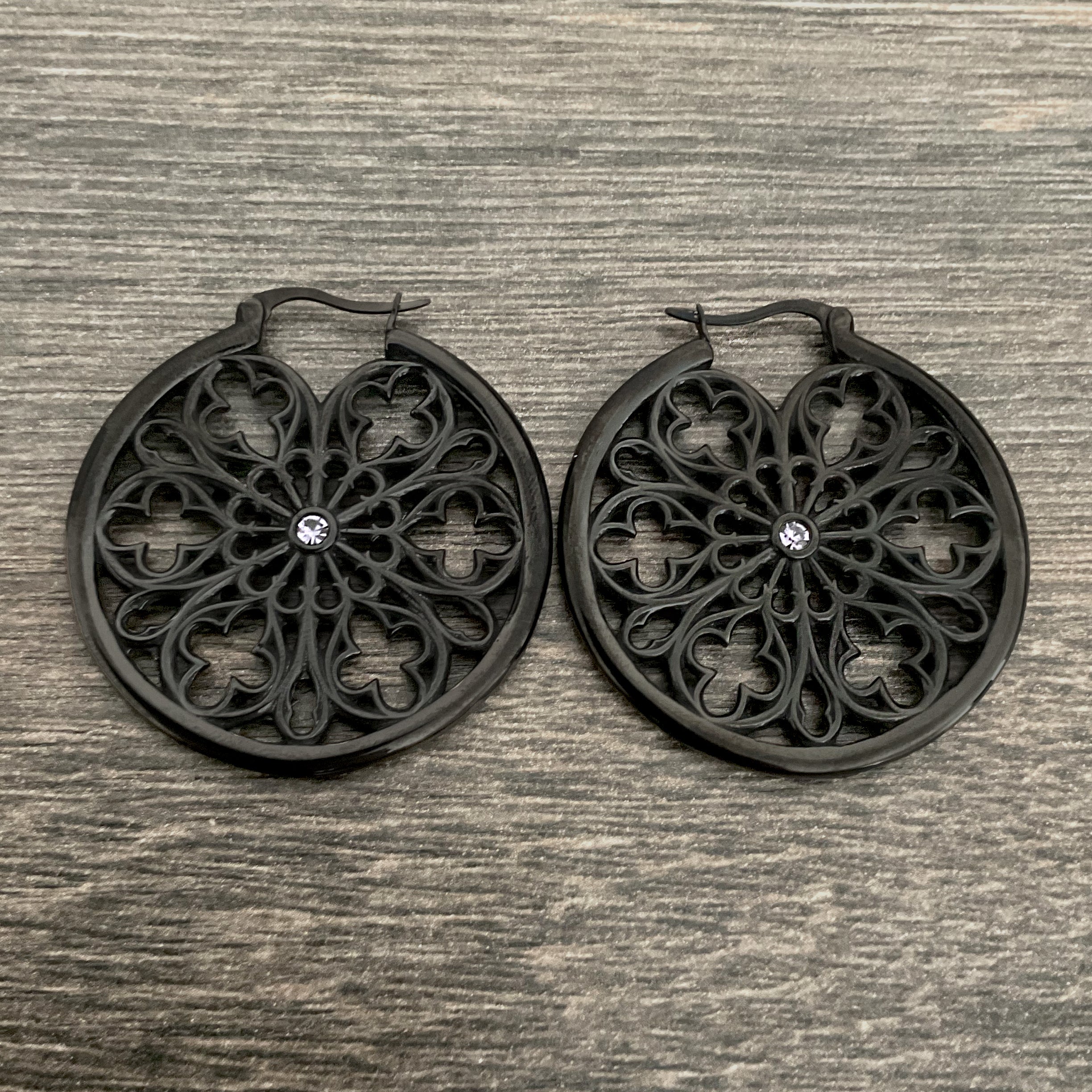 Gothic hoop earrings with Lilac CZ