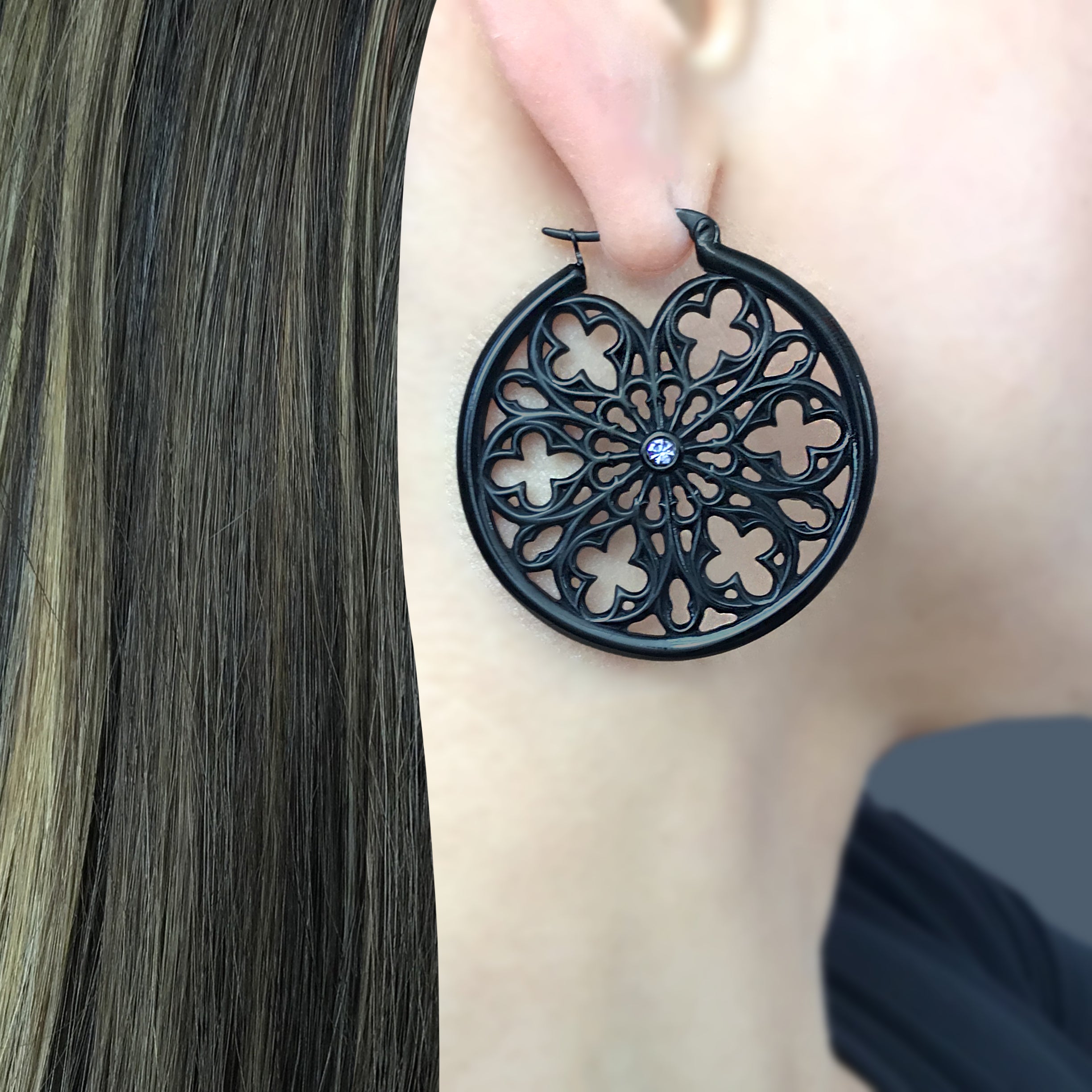 Gothic hoop earrings with Lilac CZ