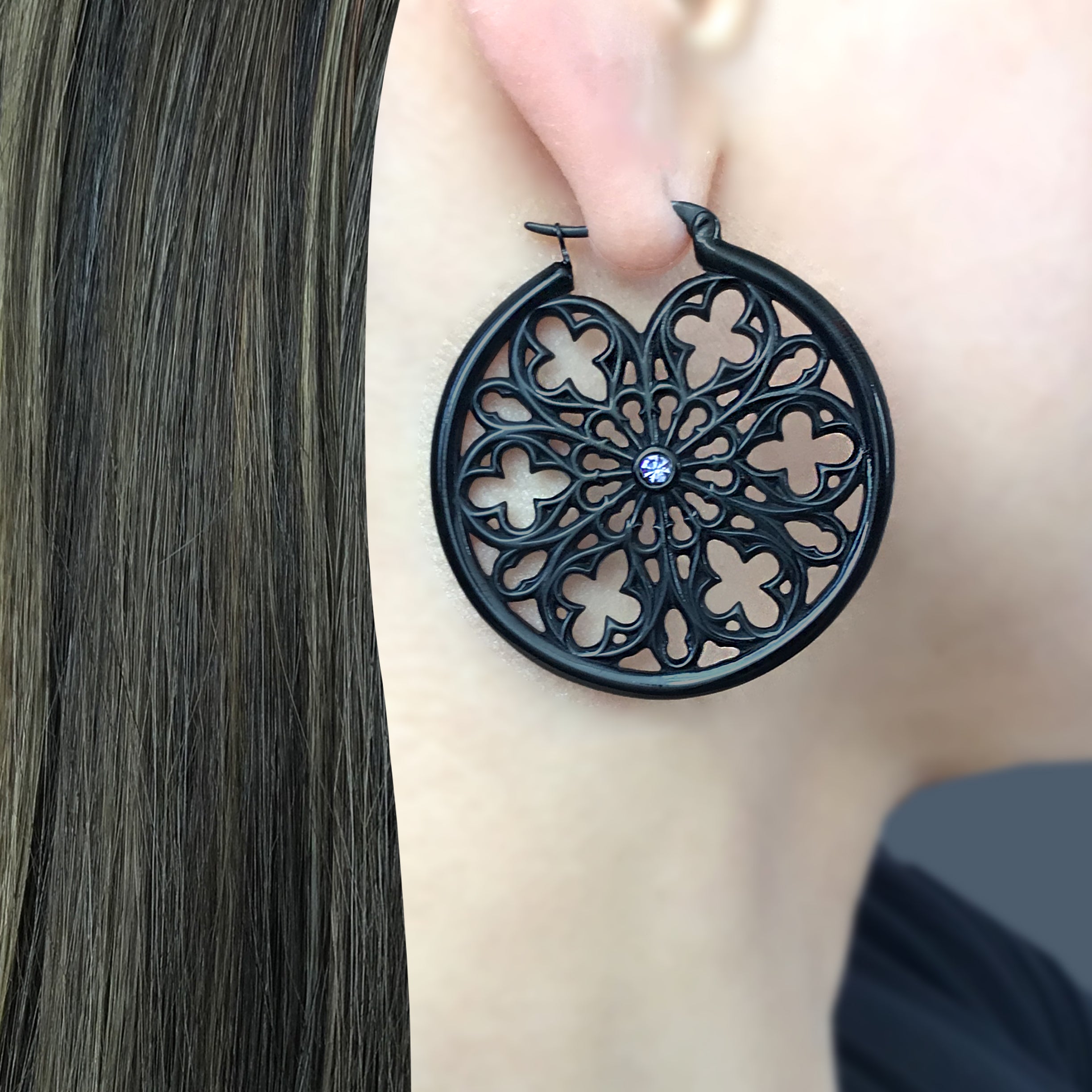 Gothic hoop earrings with Lilac CZ