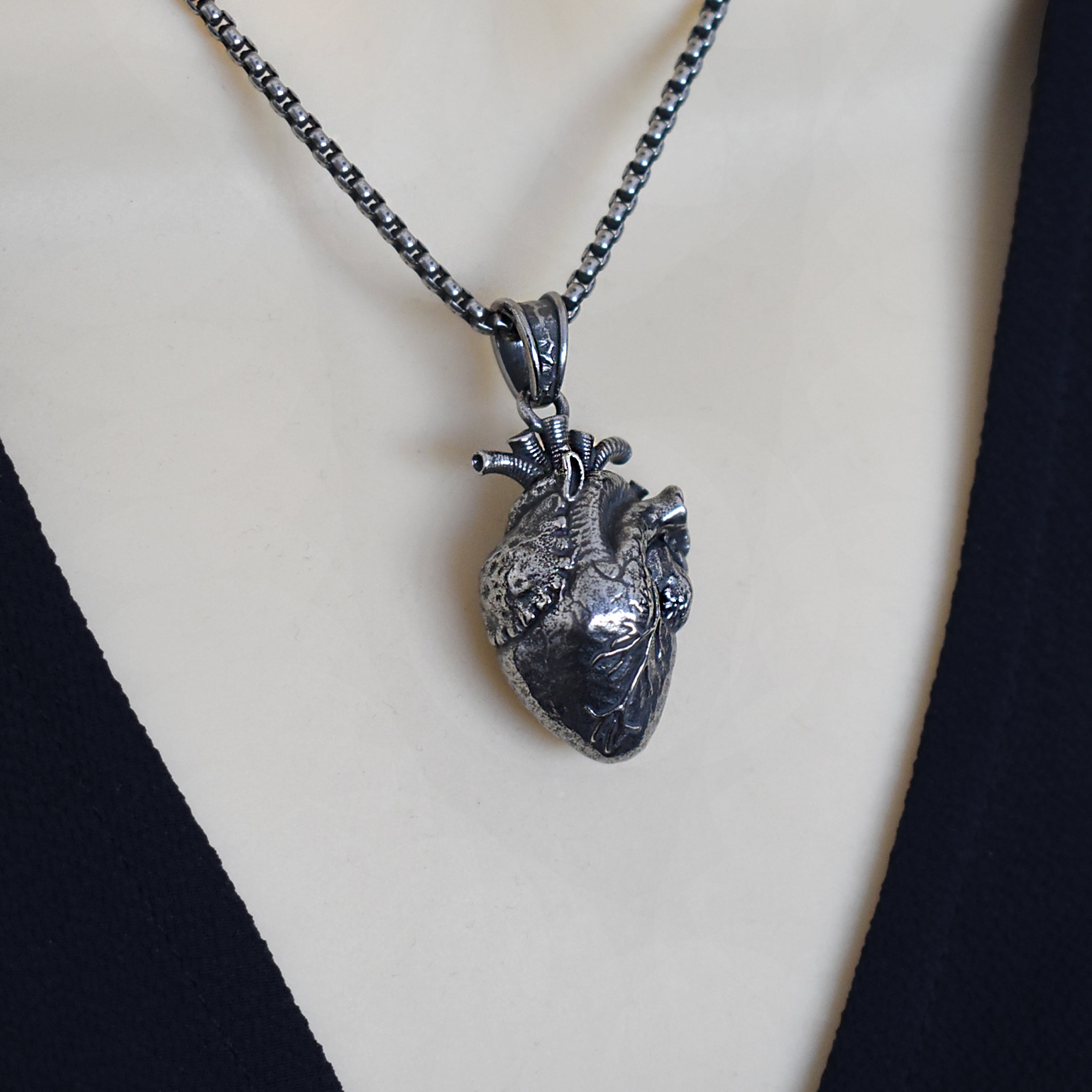 Anatomical Heart Necklace , Realistic Gothic Heart Pendant