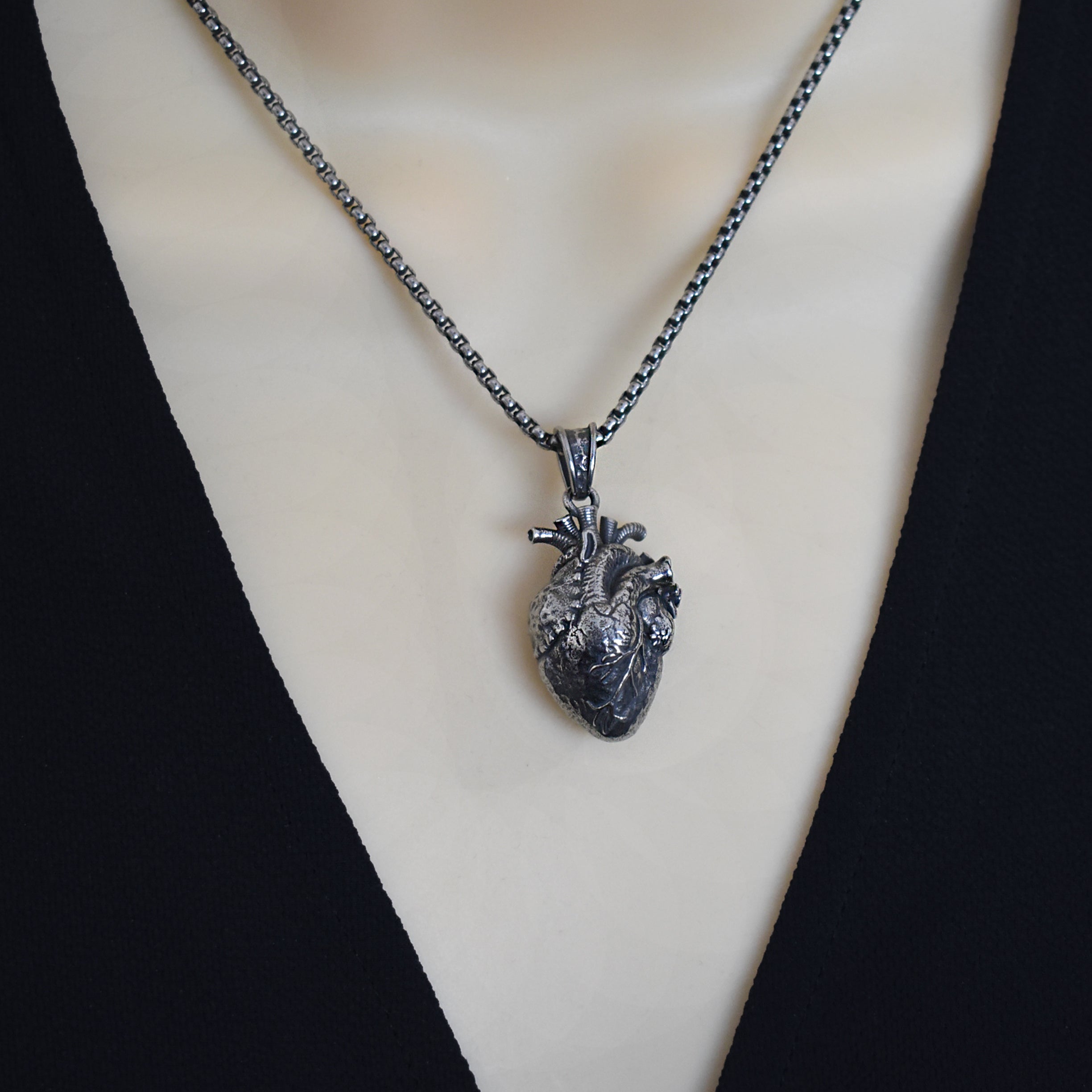 Anatomical Heart Necklace , Realistic Gothic Heart Pendant