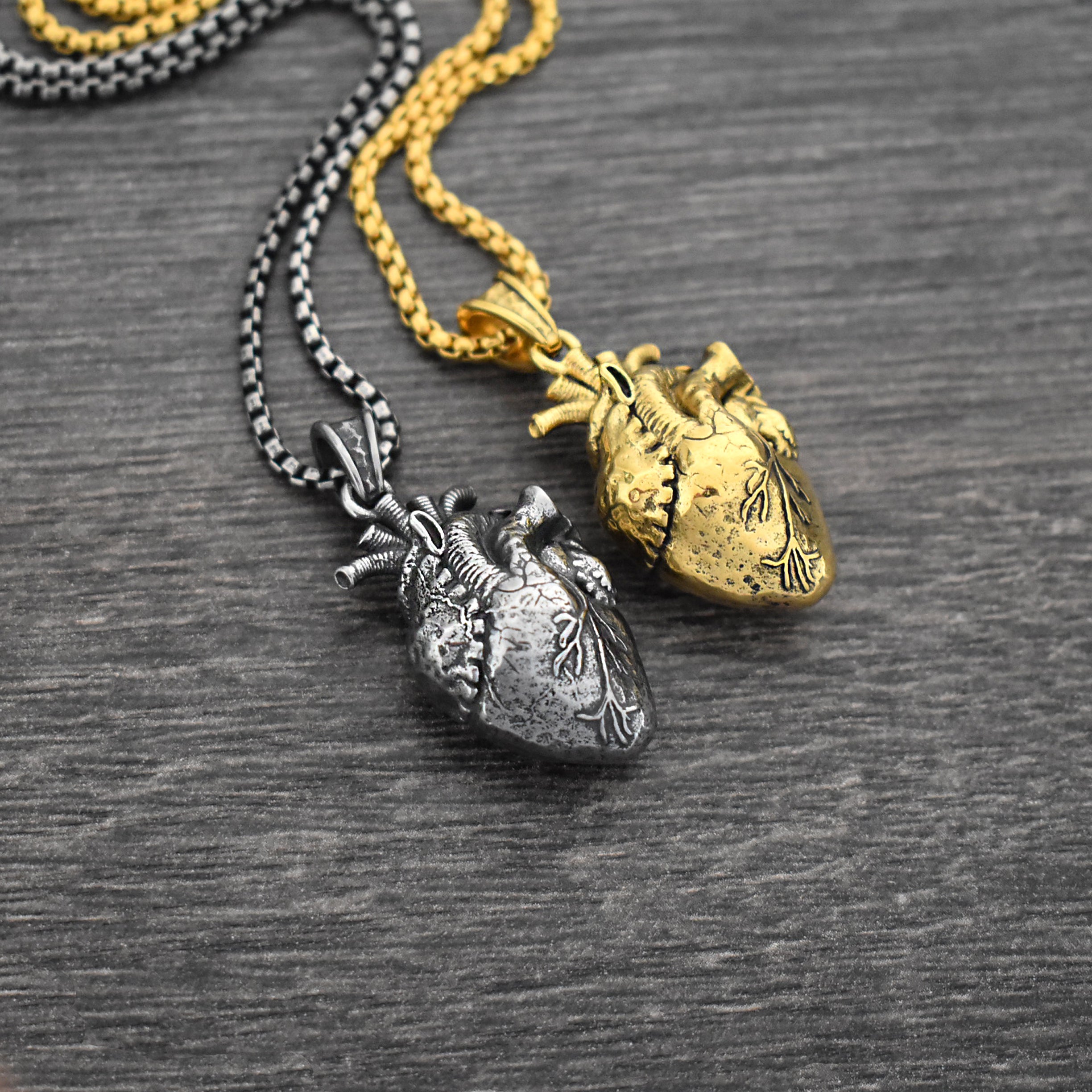 Anatomical Heart Necklace , Realistic Gothic Heart Pendant