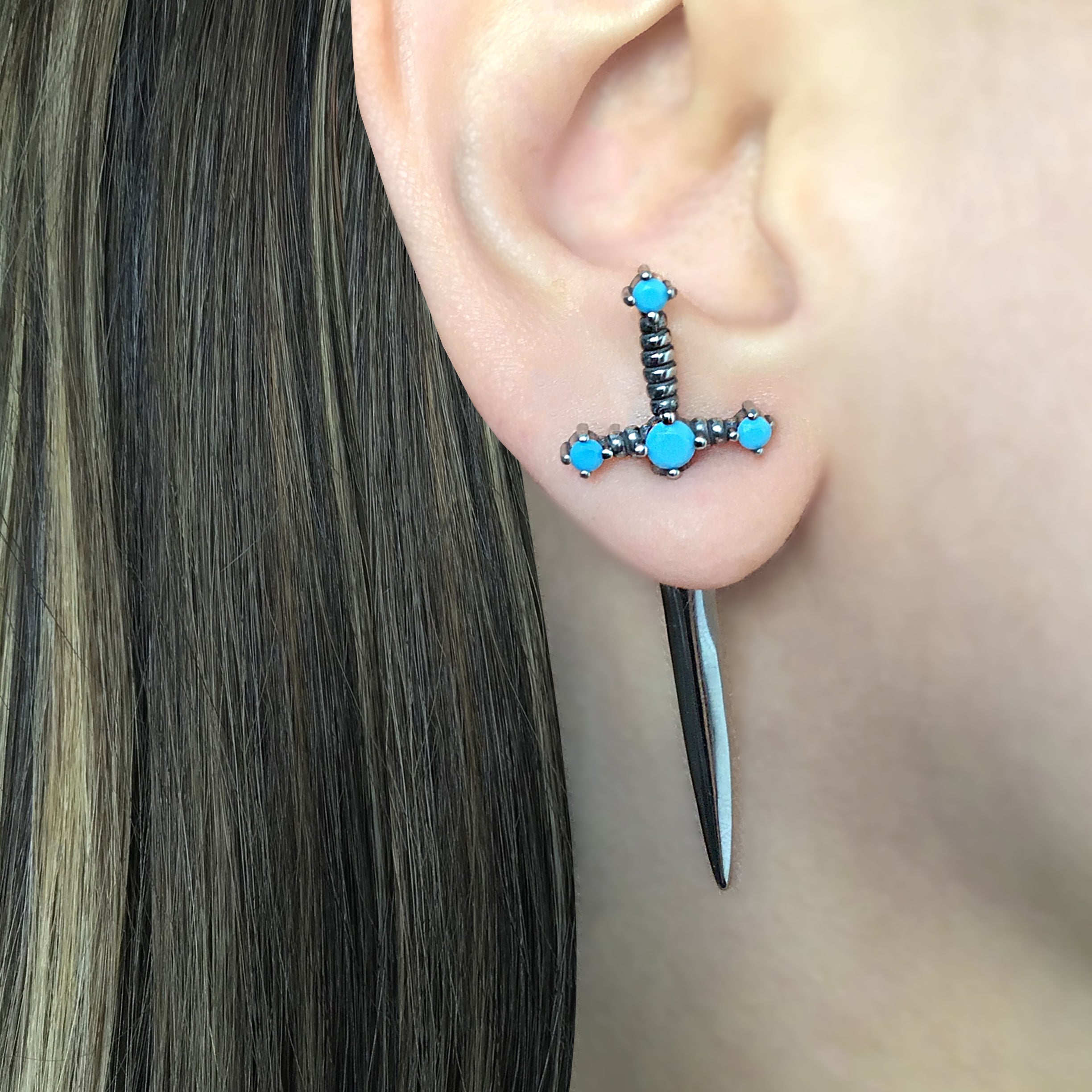 Kali Sword ear jacket with Turquoise CZ gold