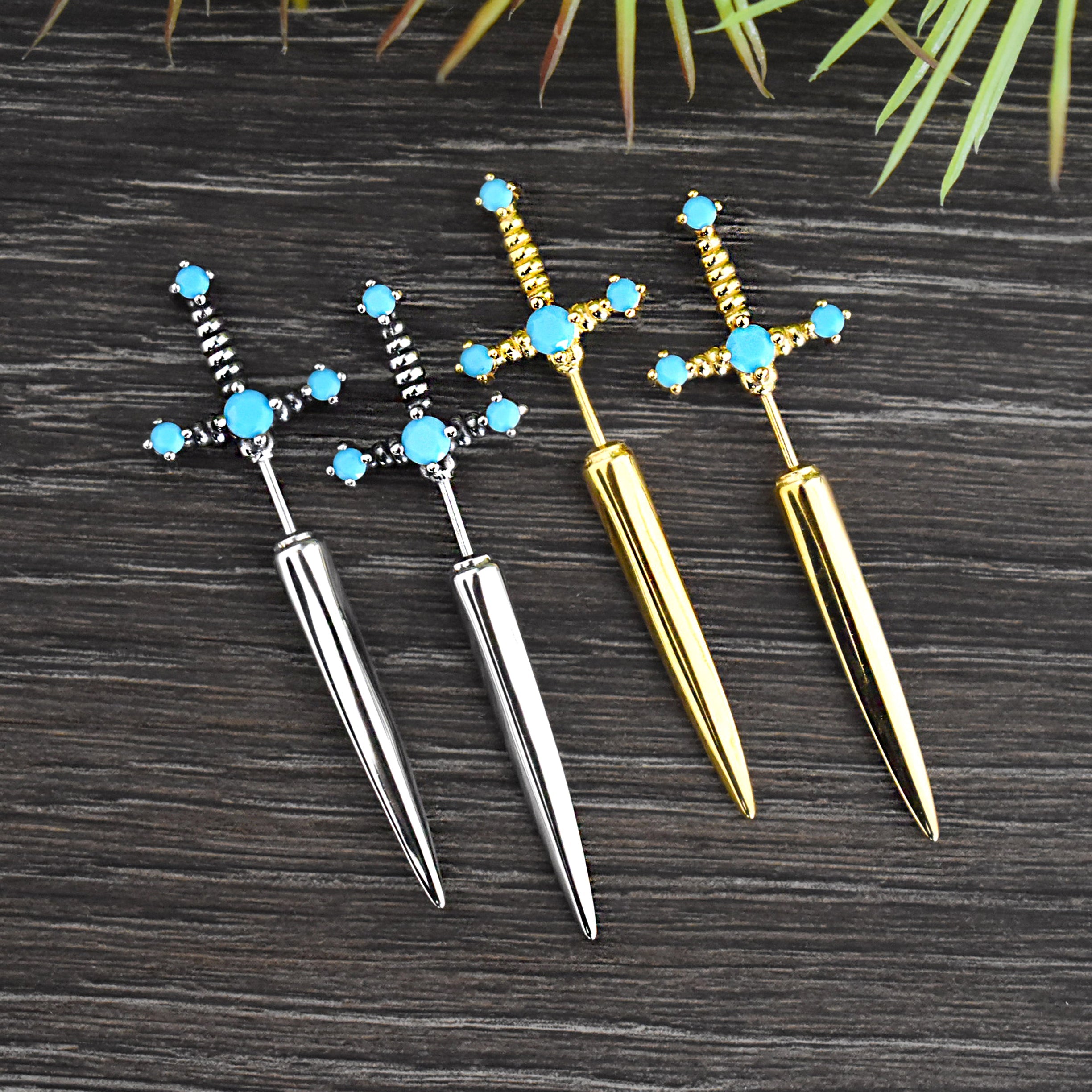 Kali Sword ear jacket with Turquoise CZ gold