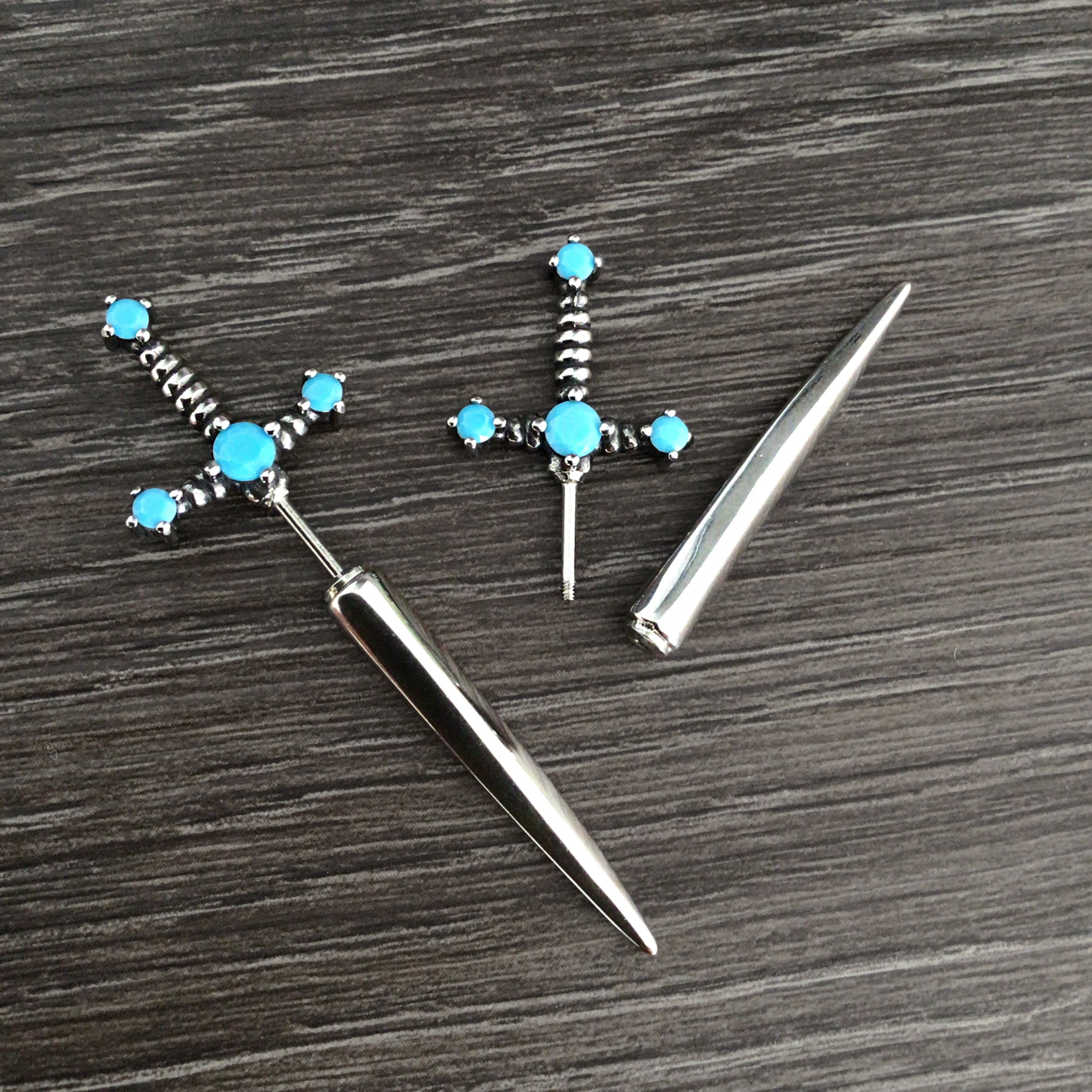 Kali Sword ear jacket with Turquoise CZ gold