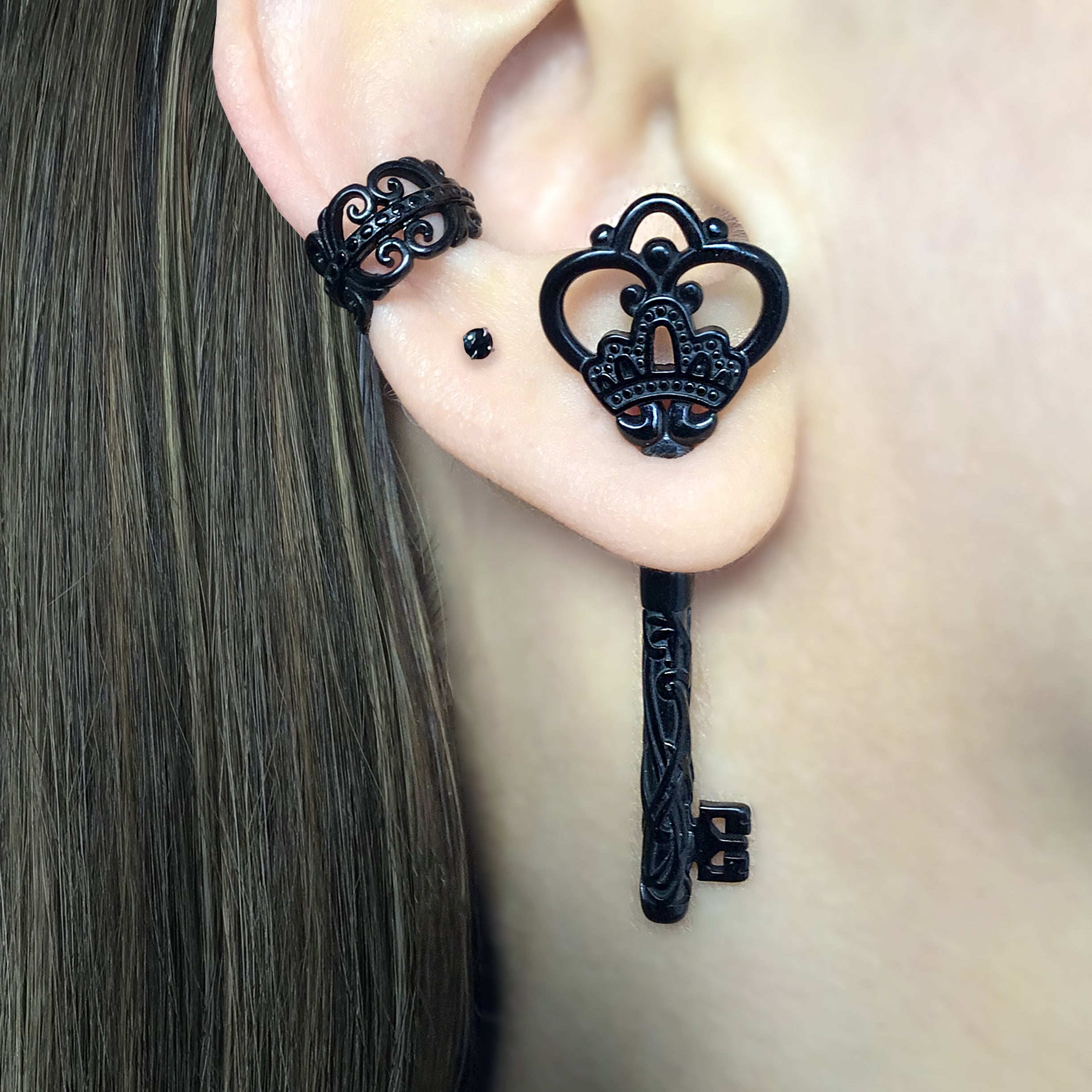 Gothic Crown Key ear jacket
