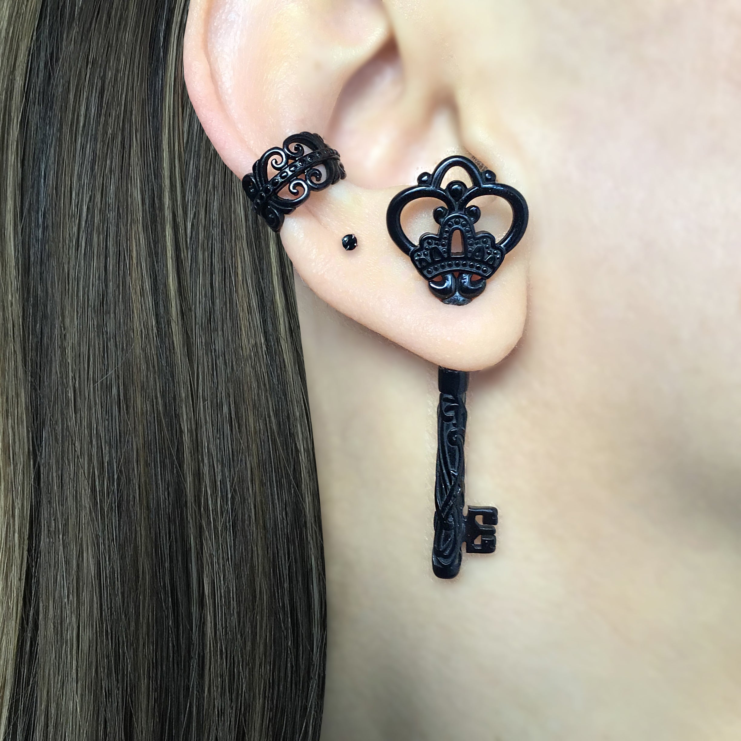 Gothic Crown Key ear jacket