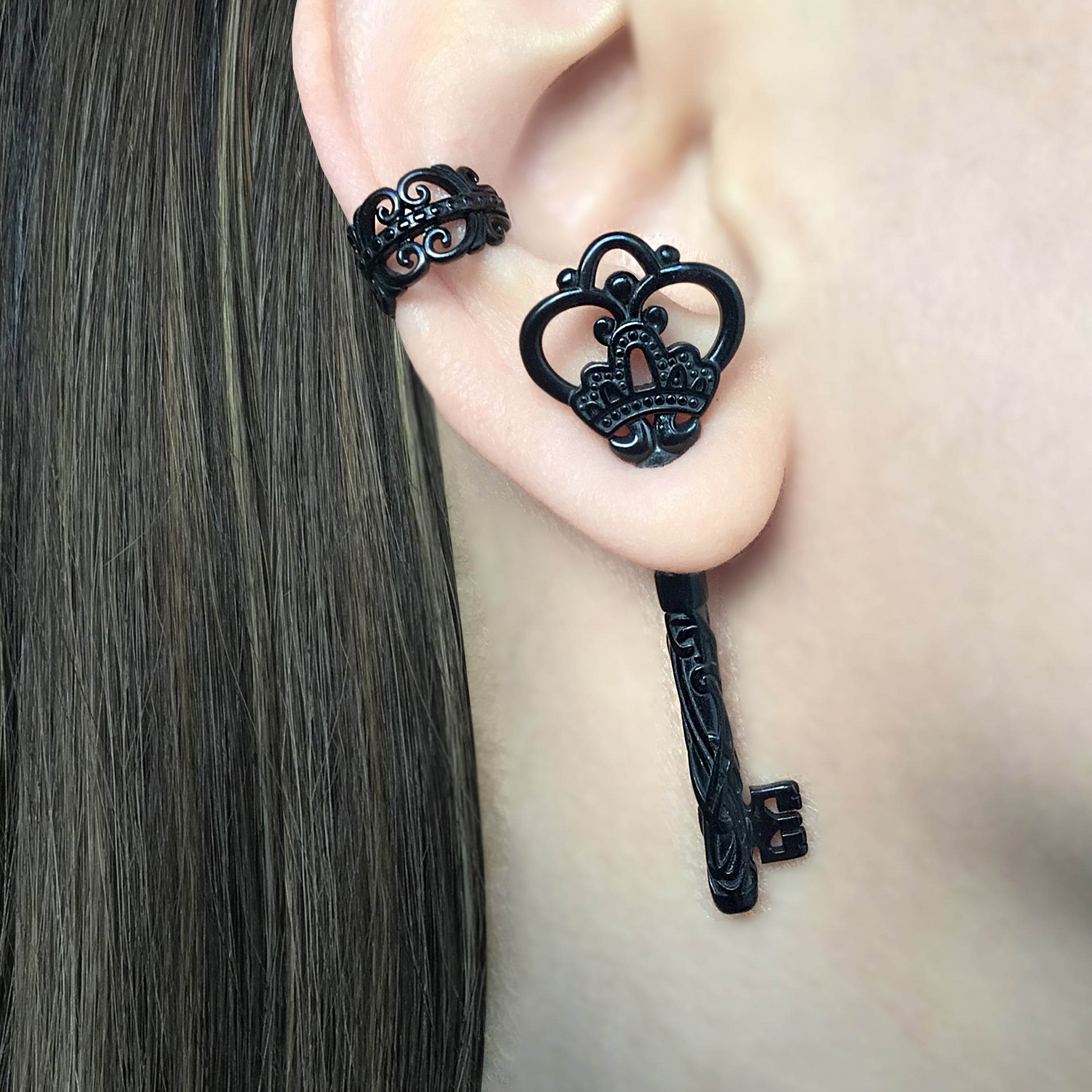 Gothic Crown Key ear jacket