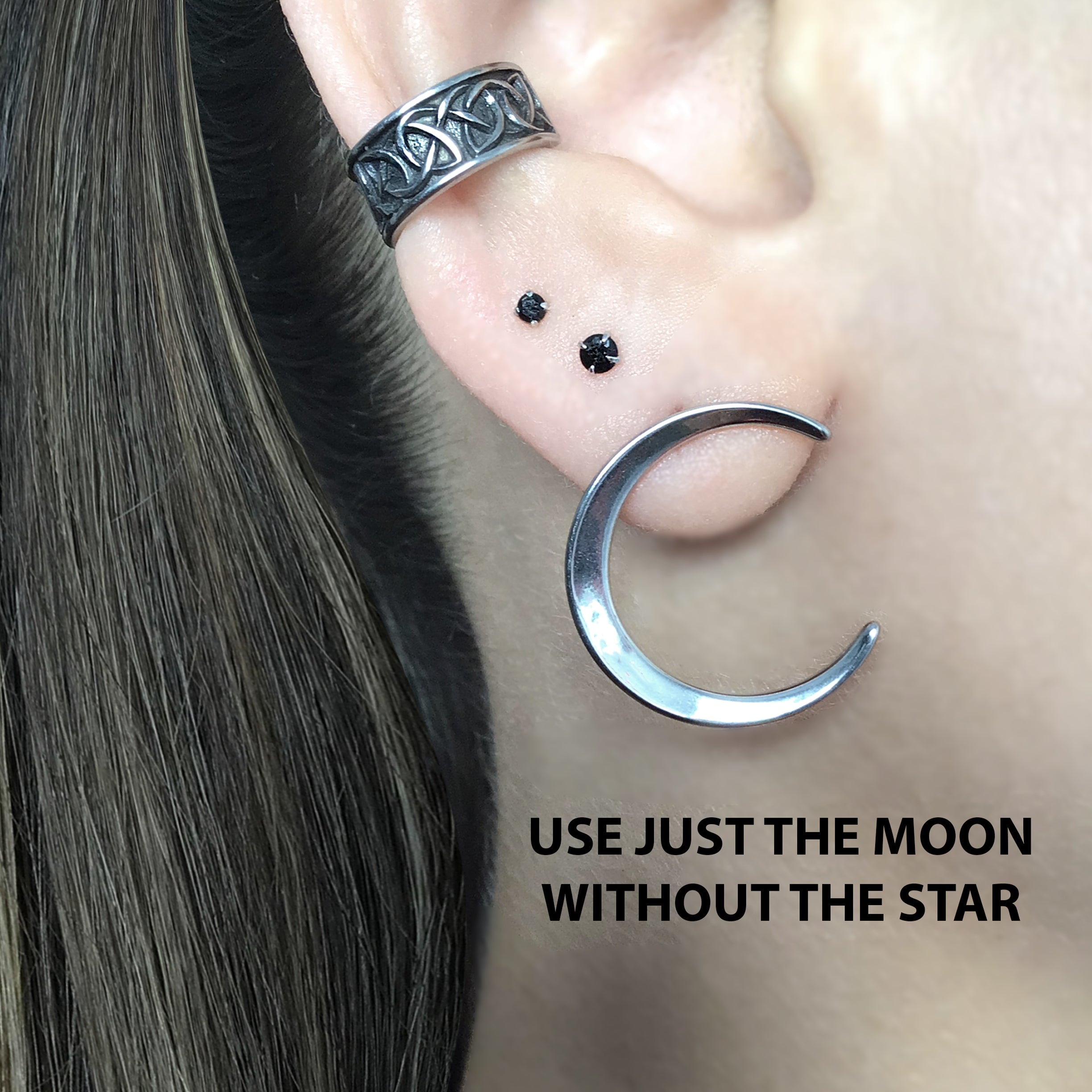 Crescent Moon and Star ear jacket