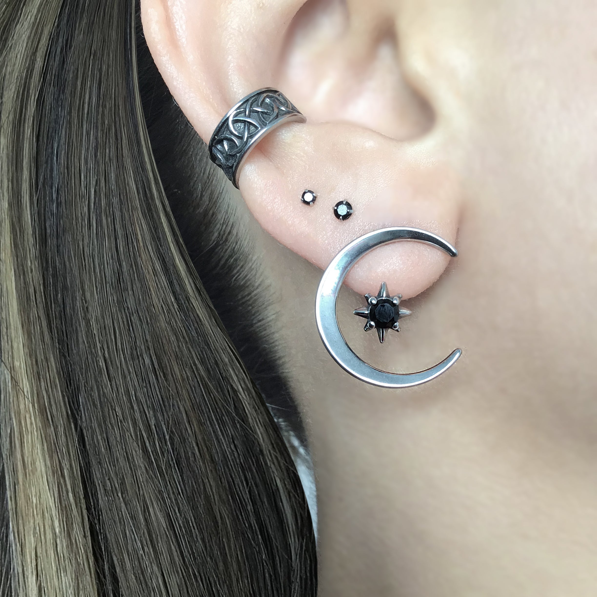 Crescent Moon and Star ear jacket