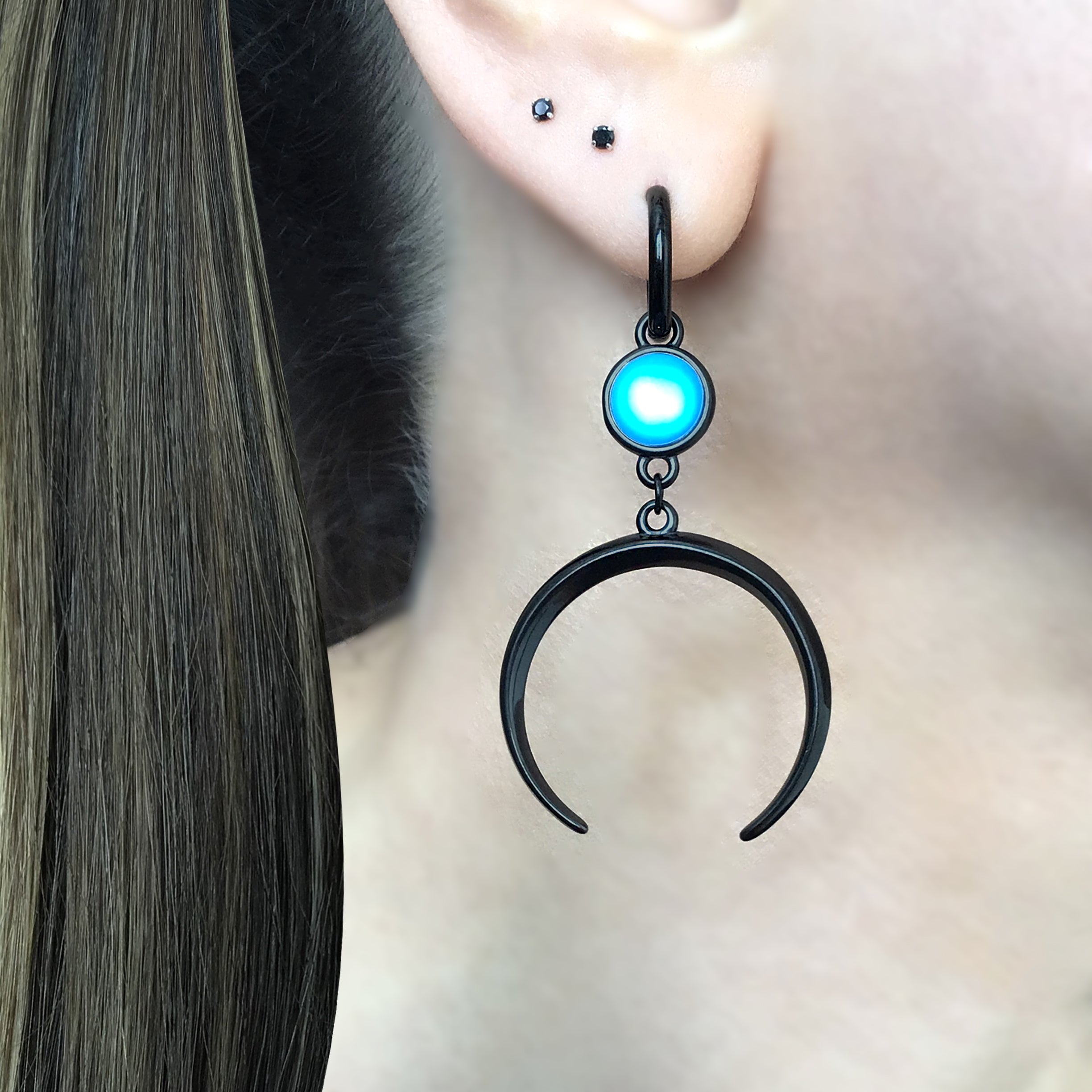 Black Moon with Blue stone hoops