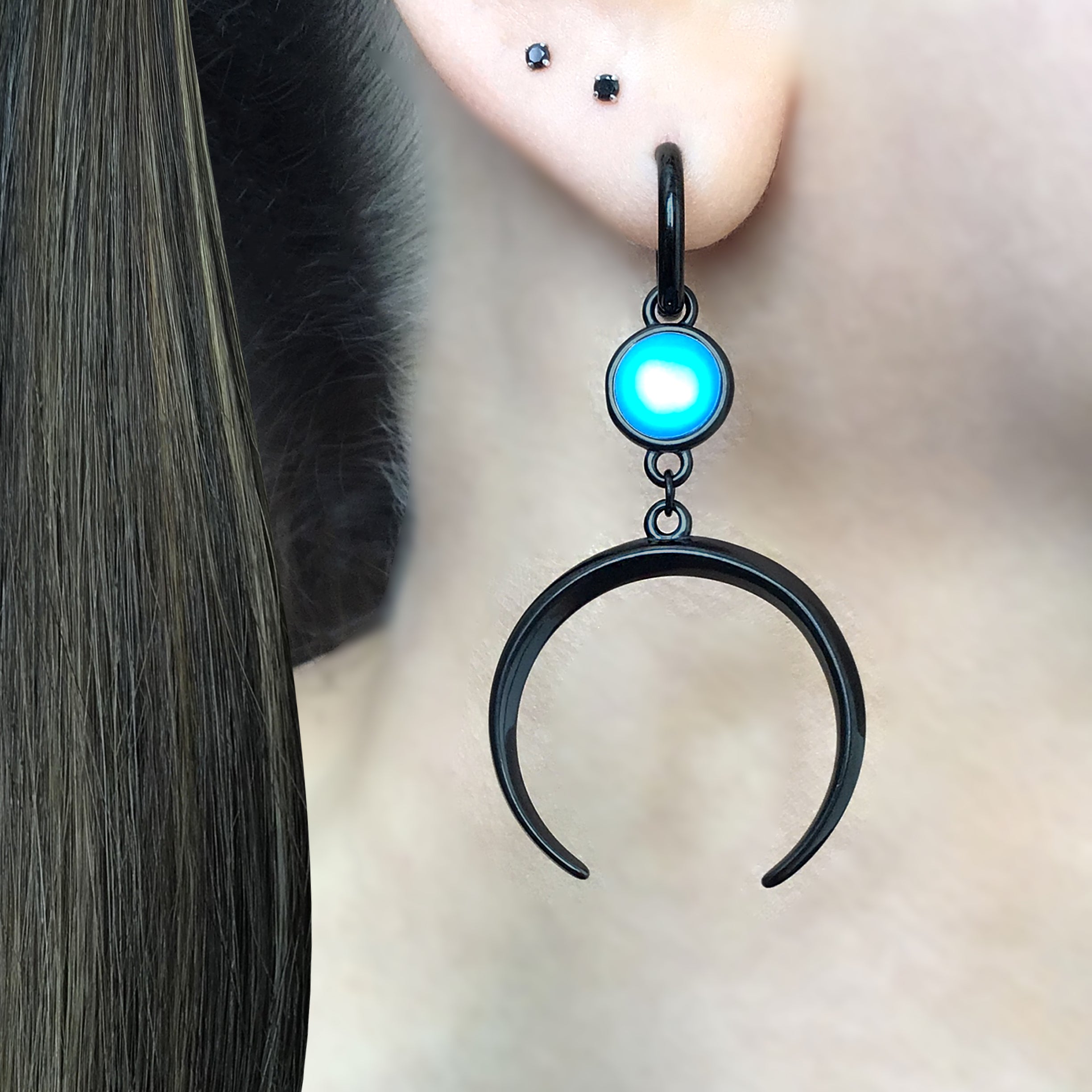 Black Moon with Blue stone hoops