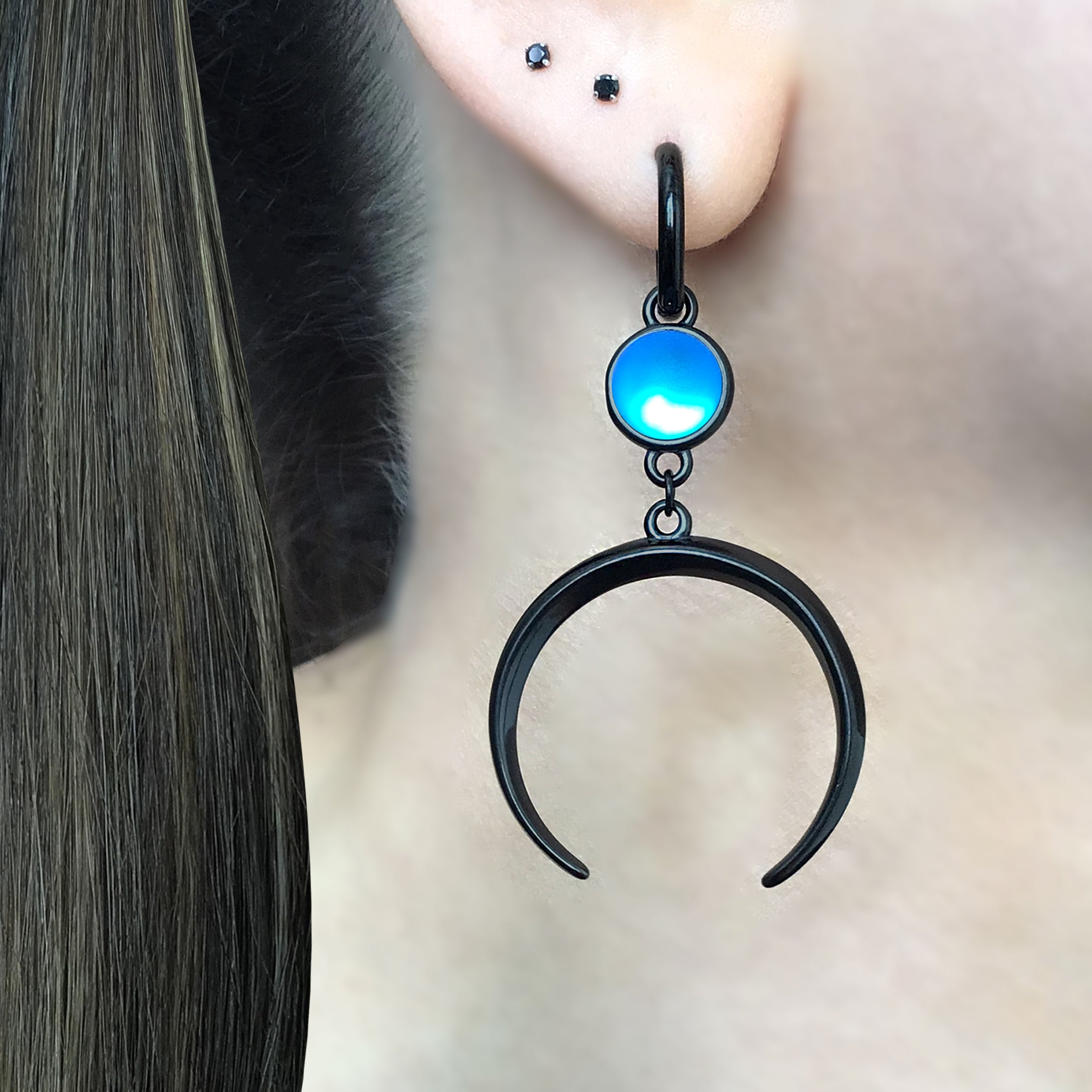Black Moon with Blue stone hoops