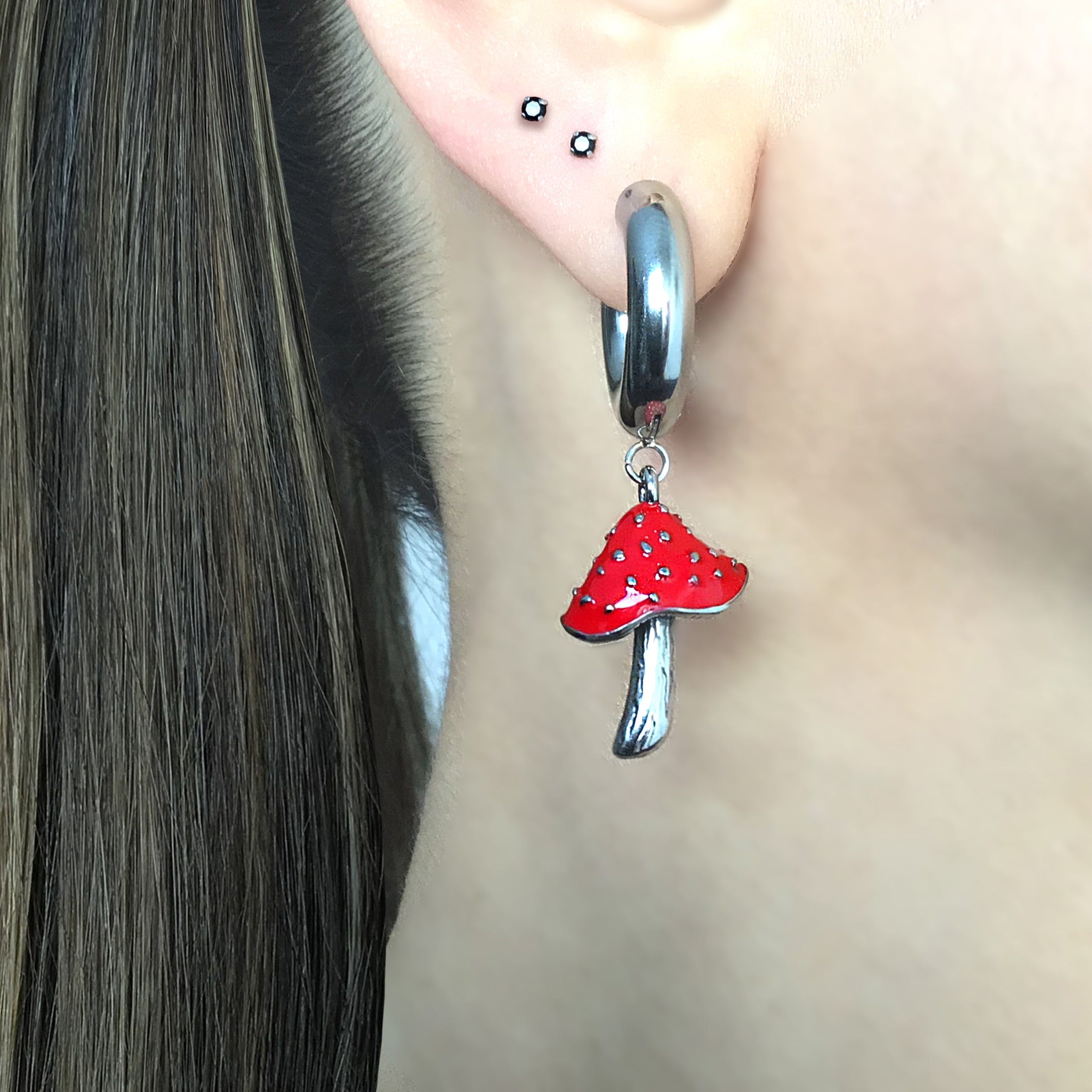 Mushroom hoop earrings