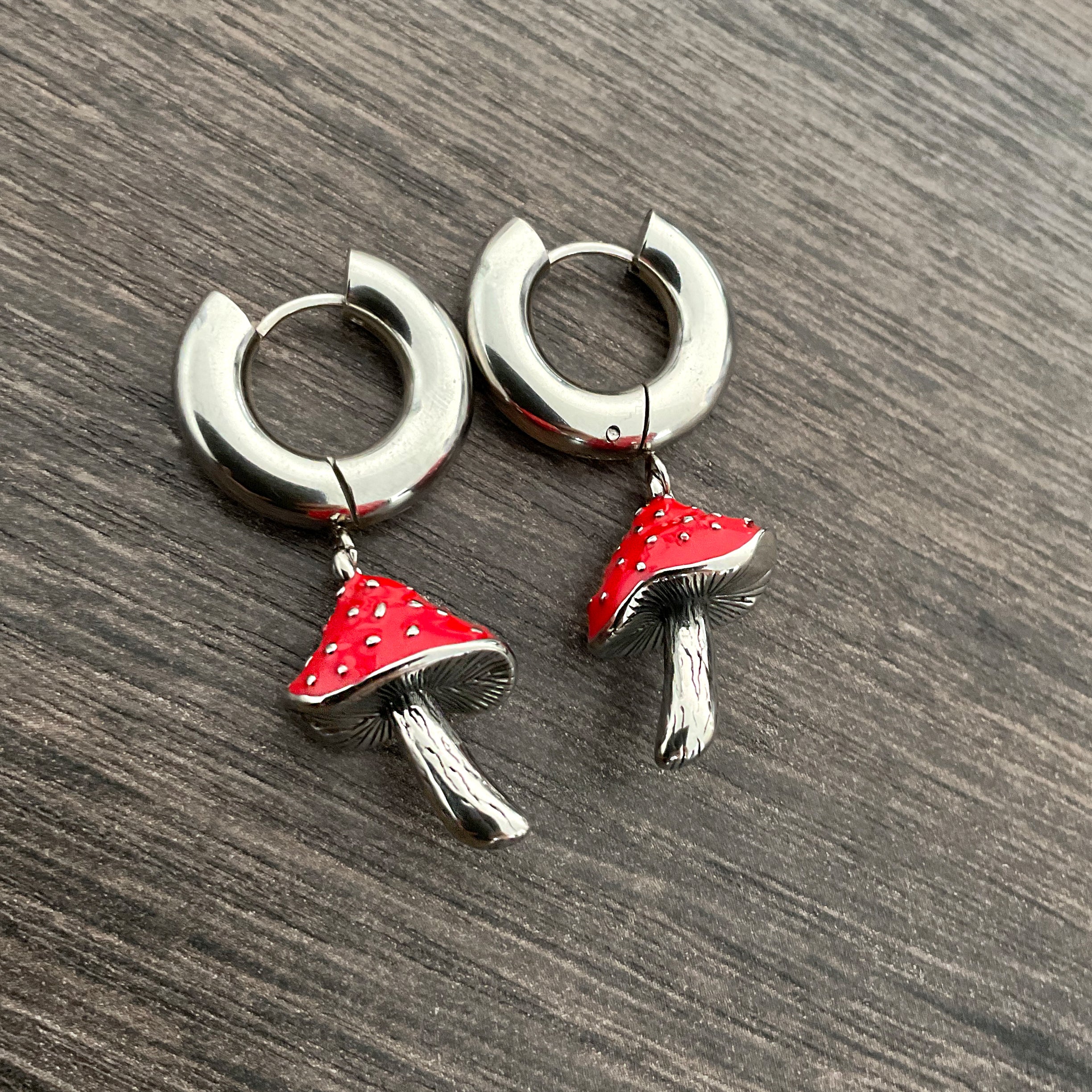 Mushroom hoop earrings