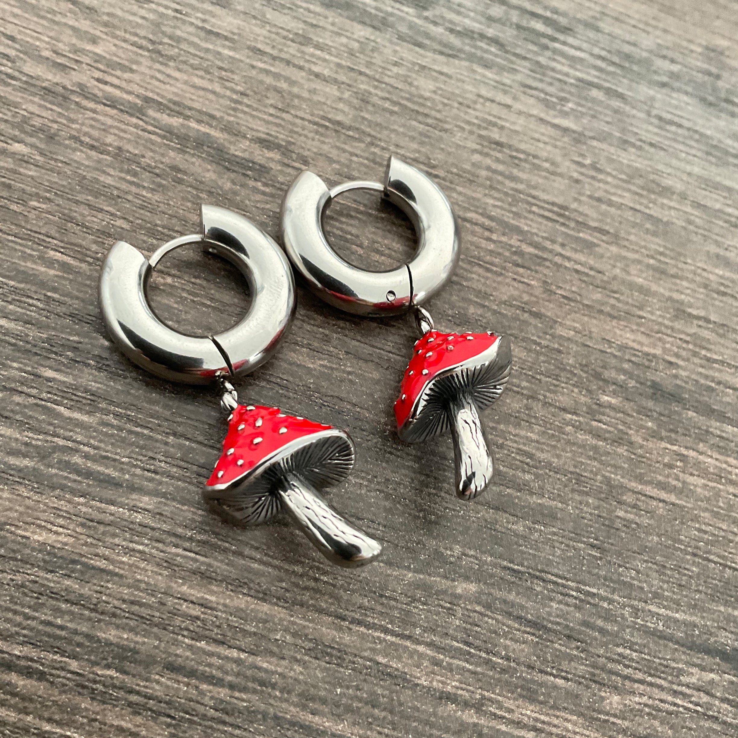 Mushroom hoop earrings