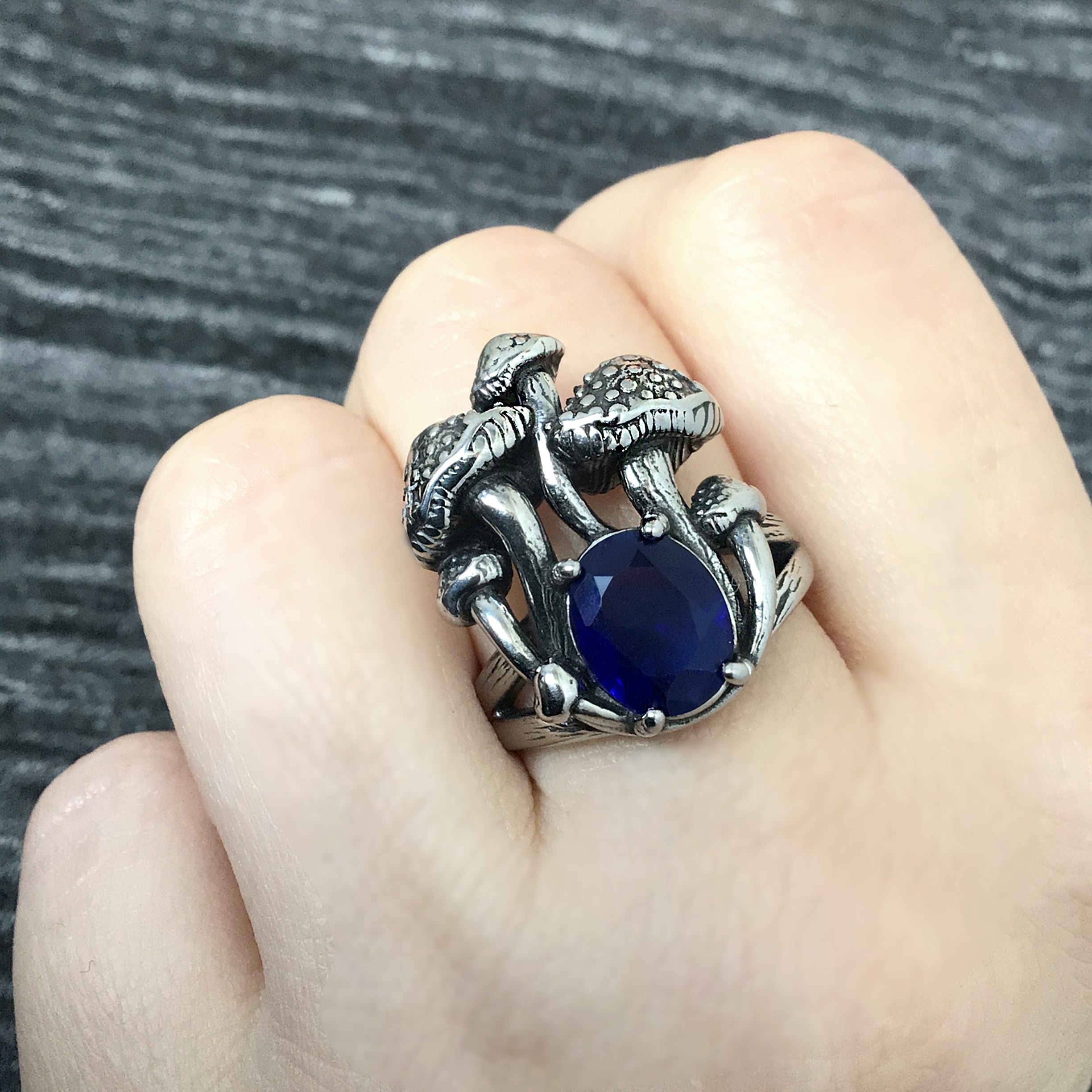 Mushrooms ring with Sapphire Cz stone
