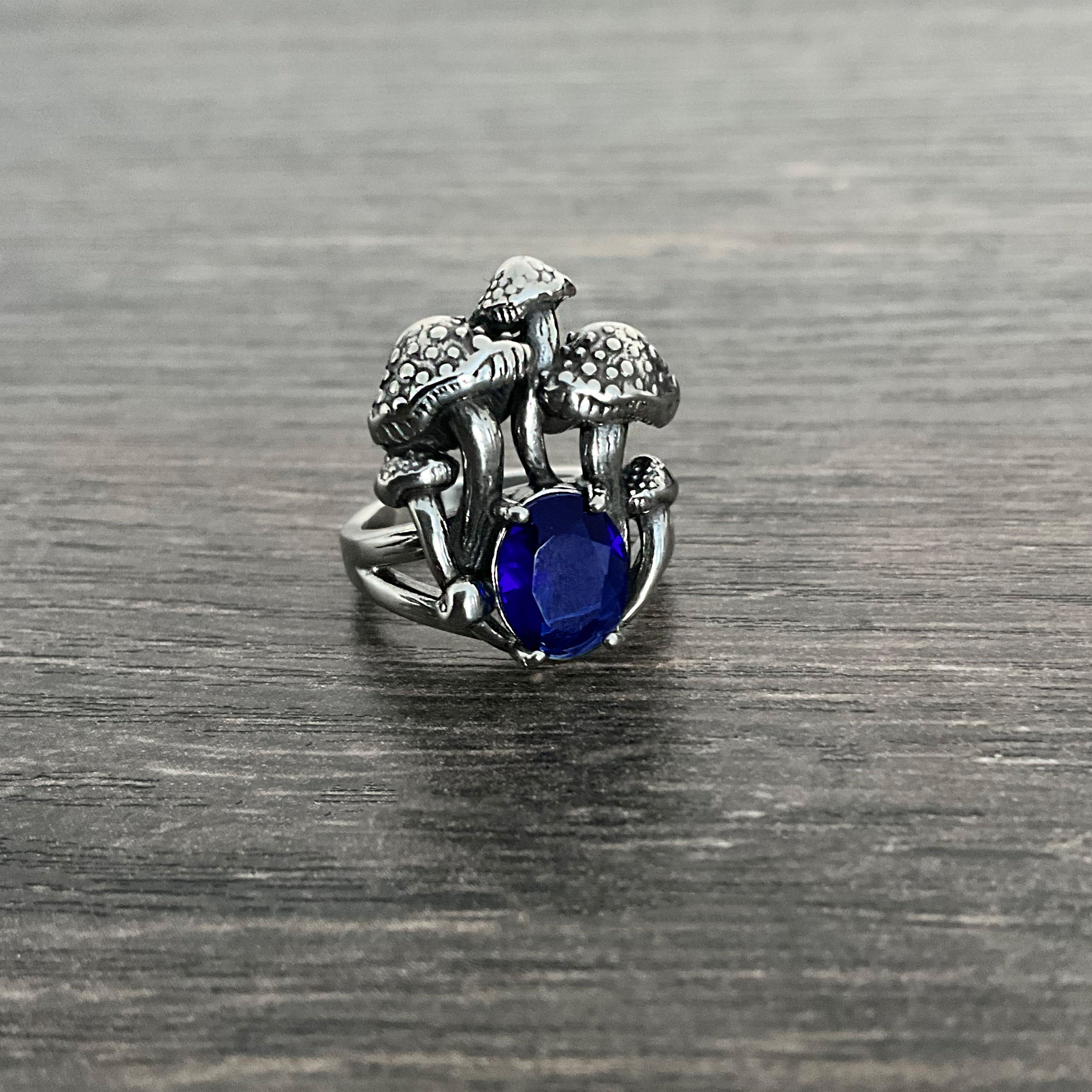 Mushrooms ring with Sapphire Cz stone