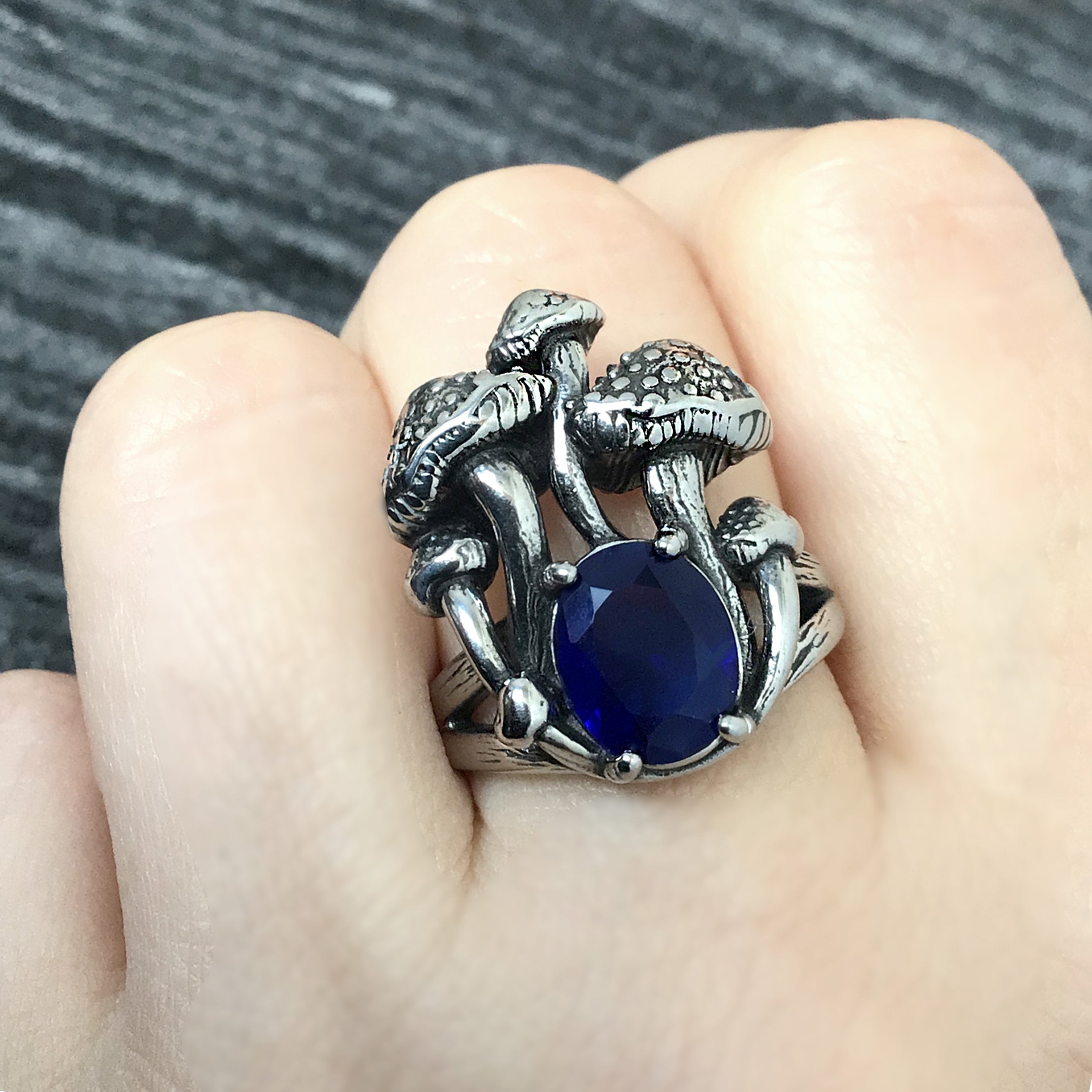 Mushrooms ring with Sapphire Cz stone