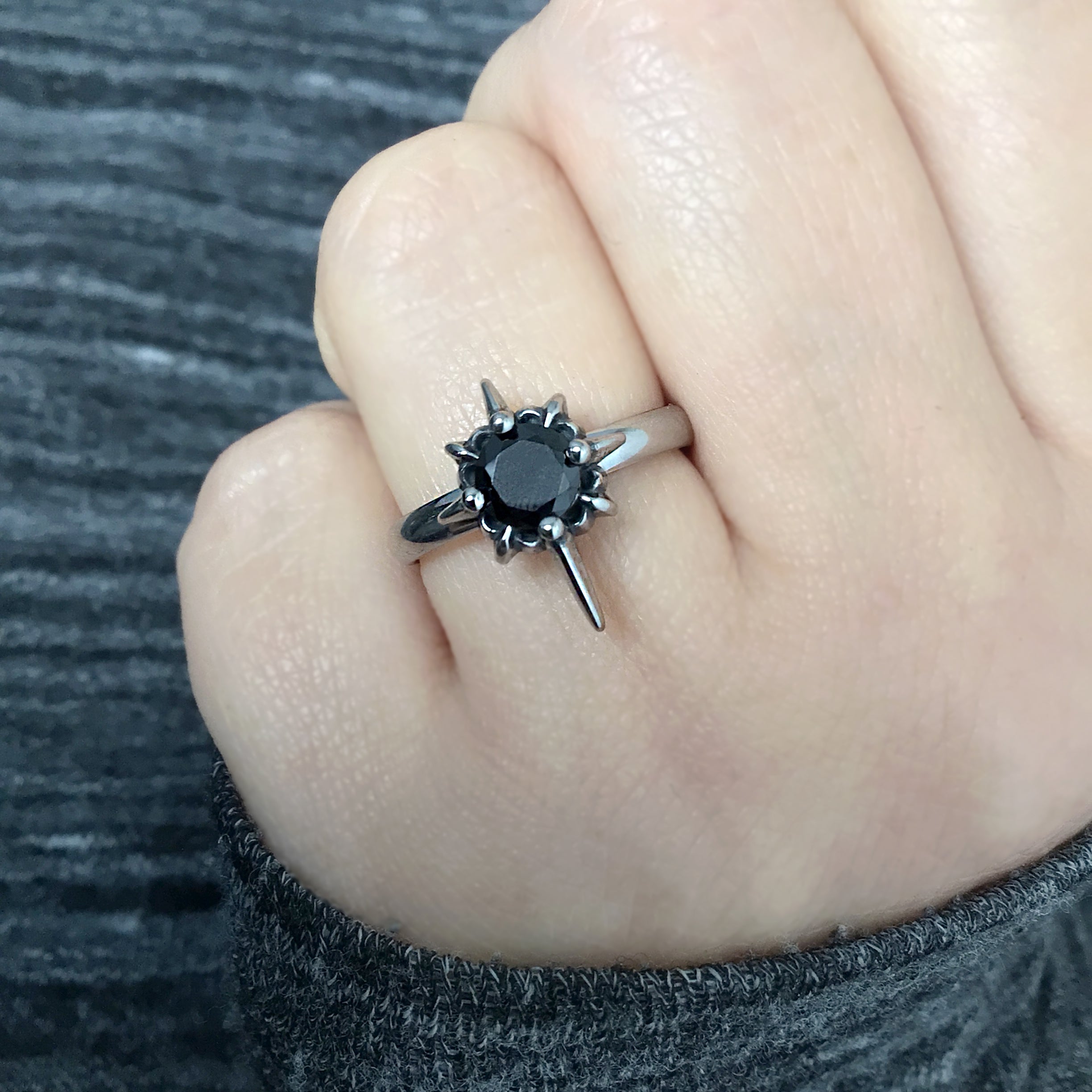 North star ring with Black stone