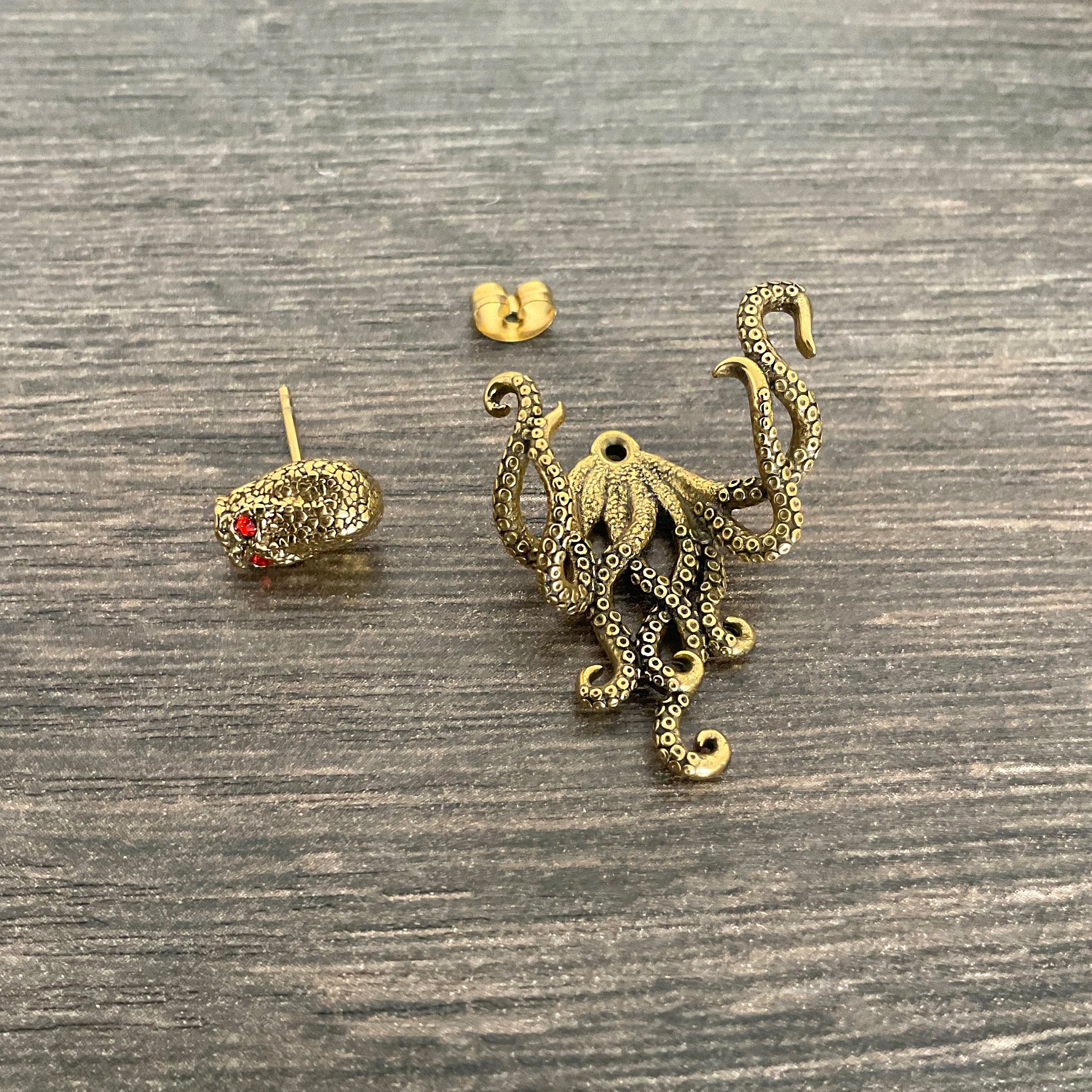 Octopus front and back earrings with CZ eyes