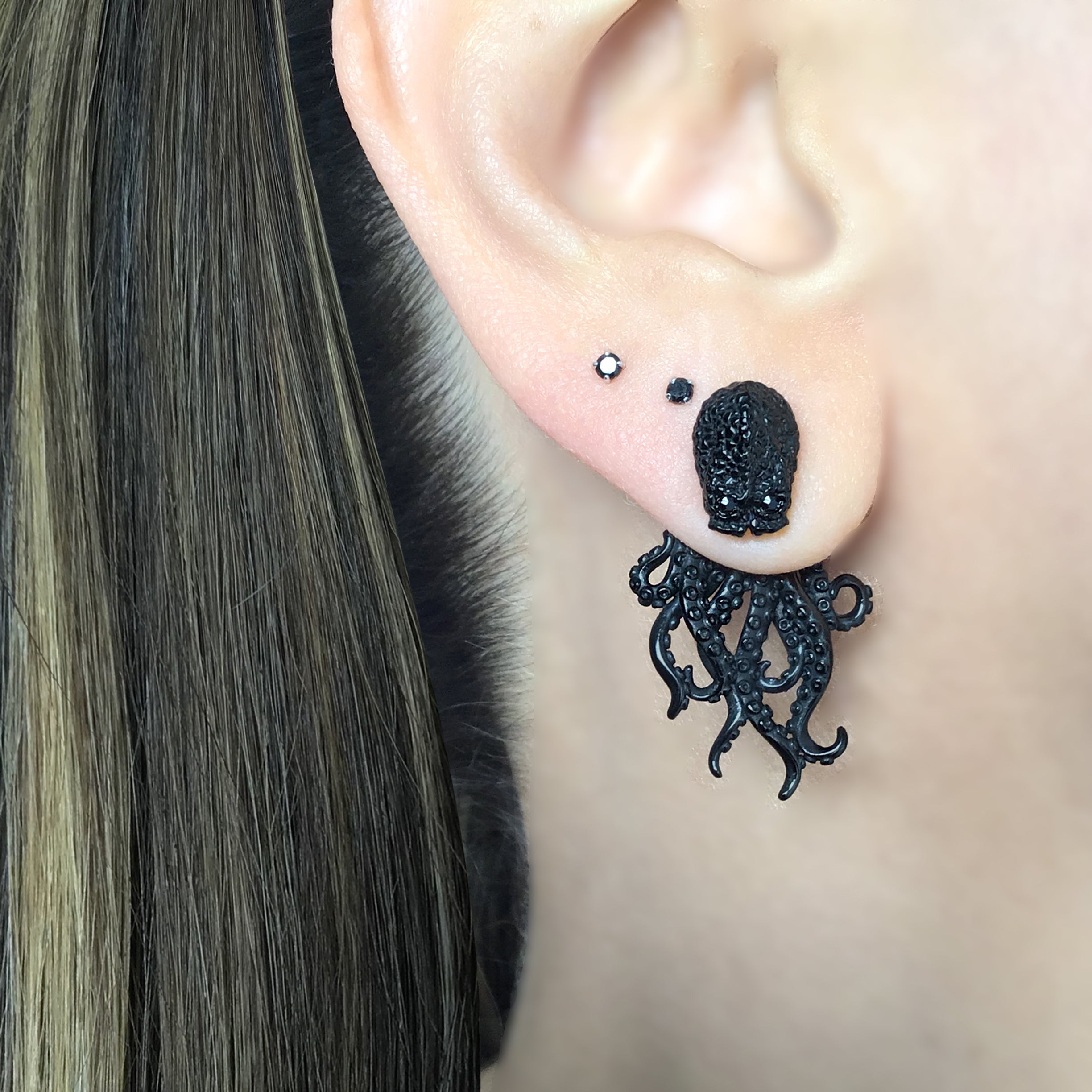 Octopus ear jacket with CZ eyes