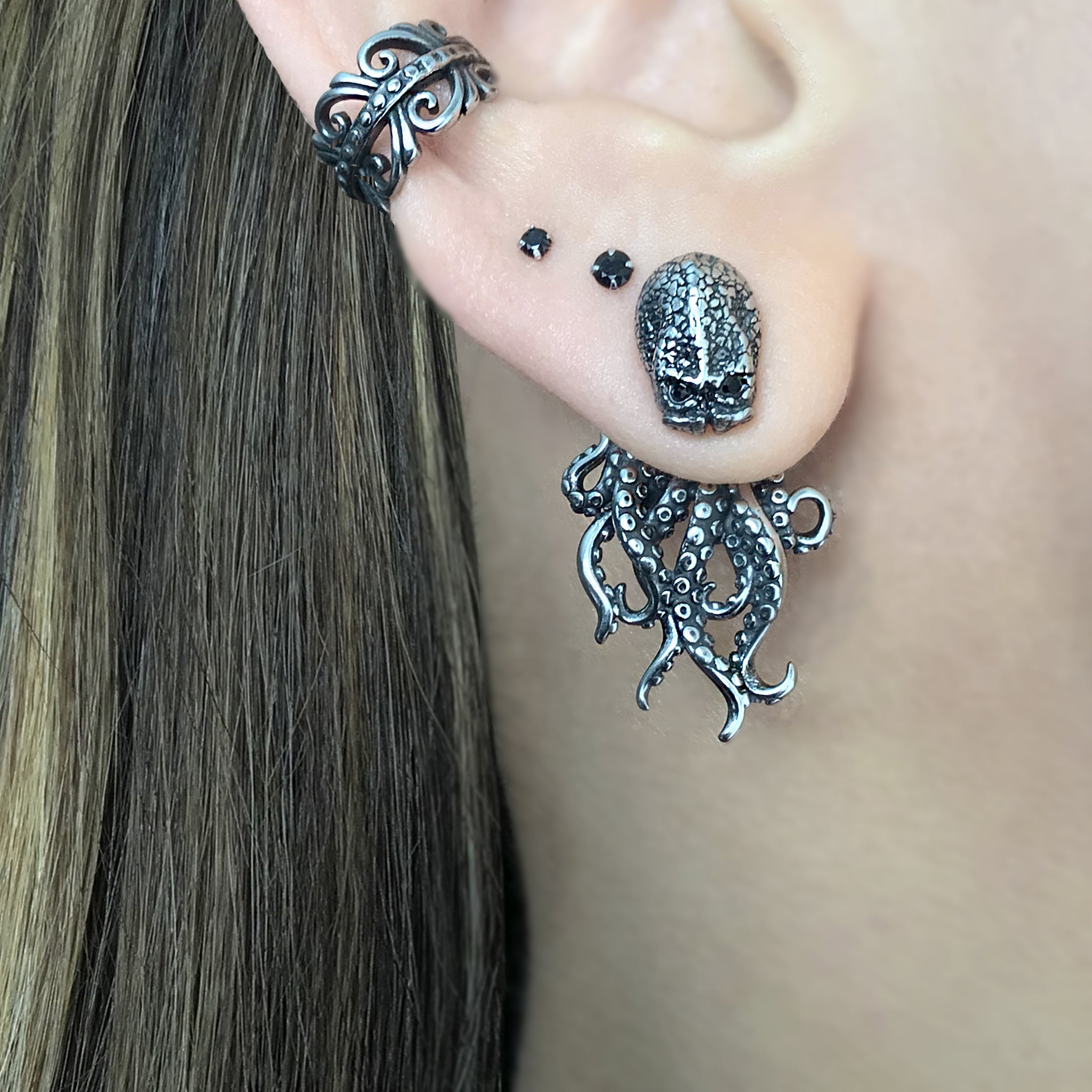 Octopus ear jacket with CZ eyes