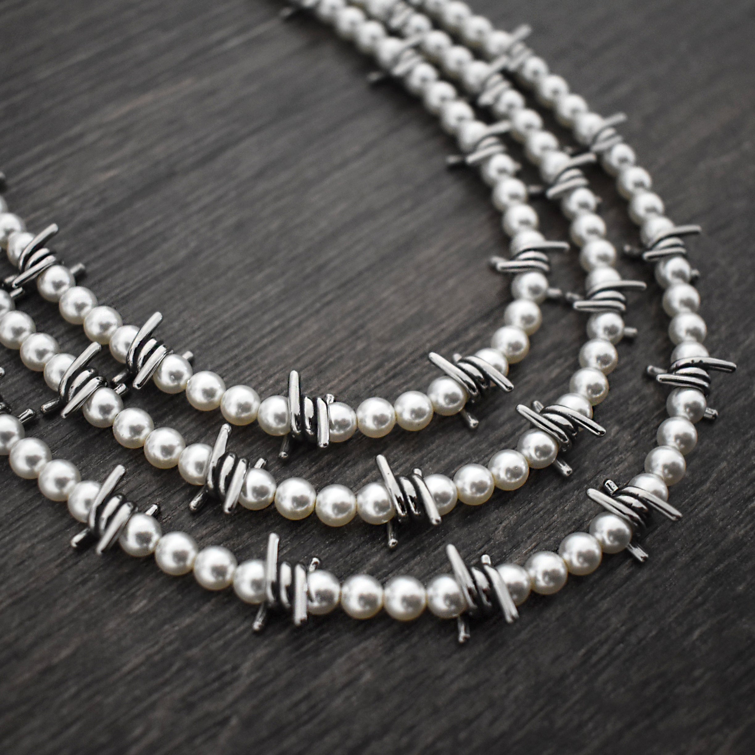 Pearl and Barbed wire necklace