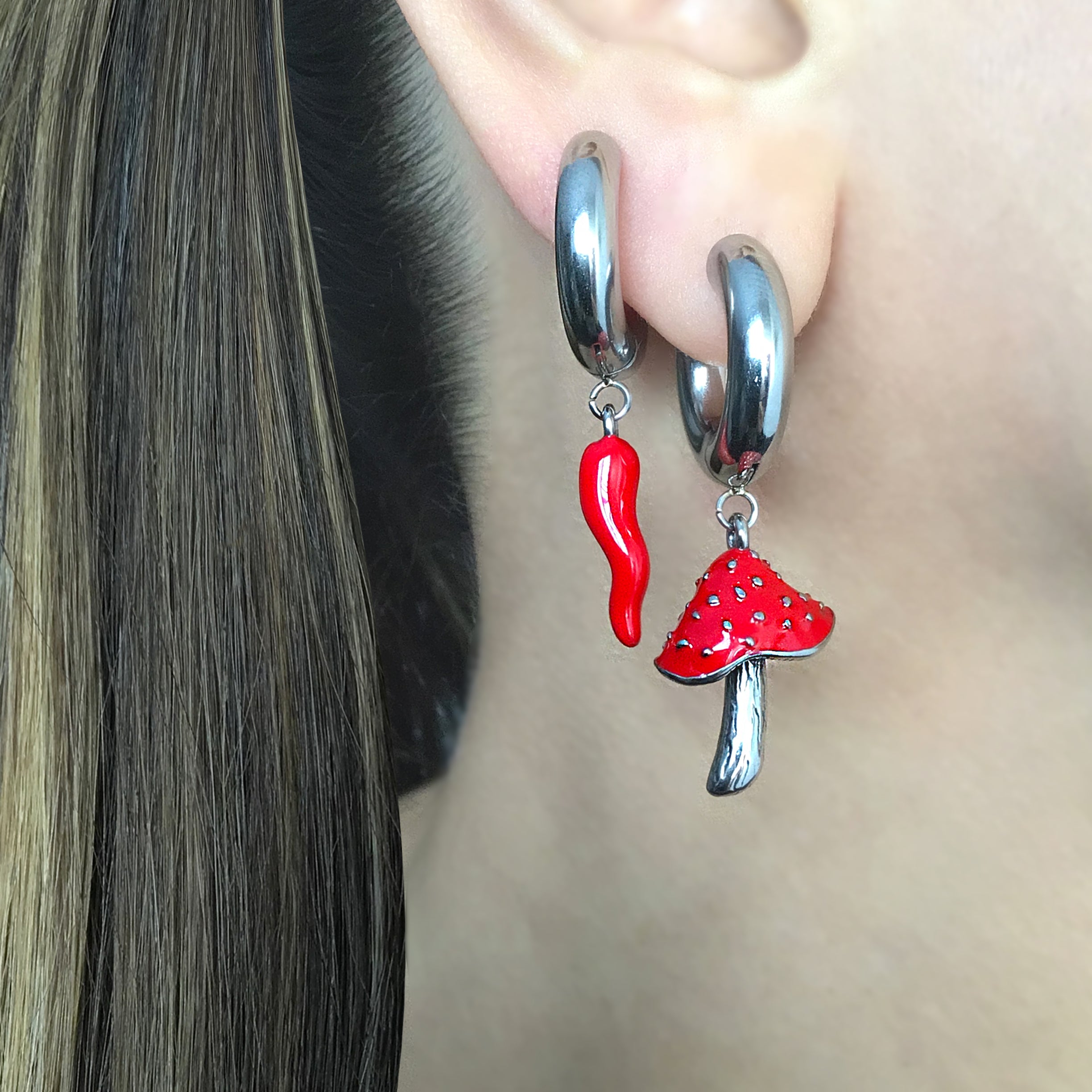 Mushroom hoop earrings